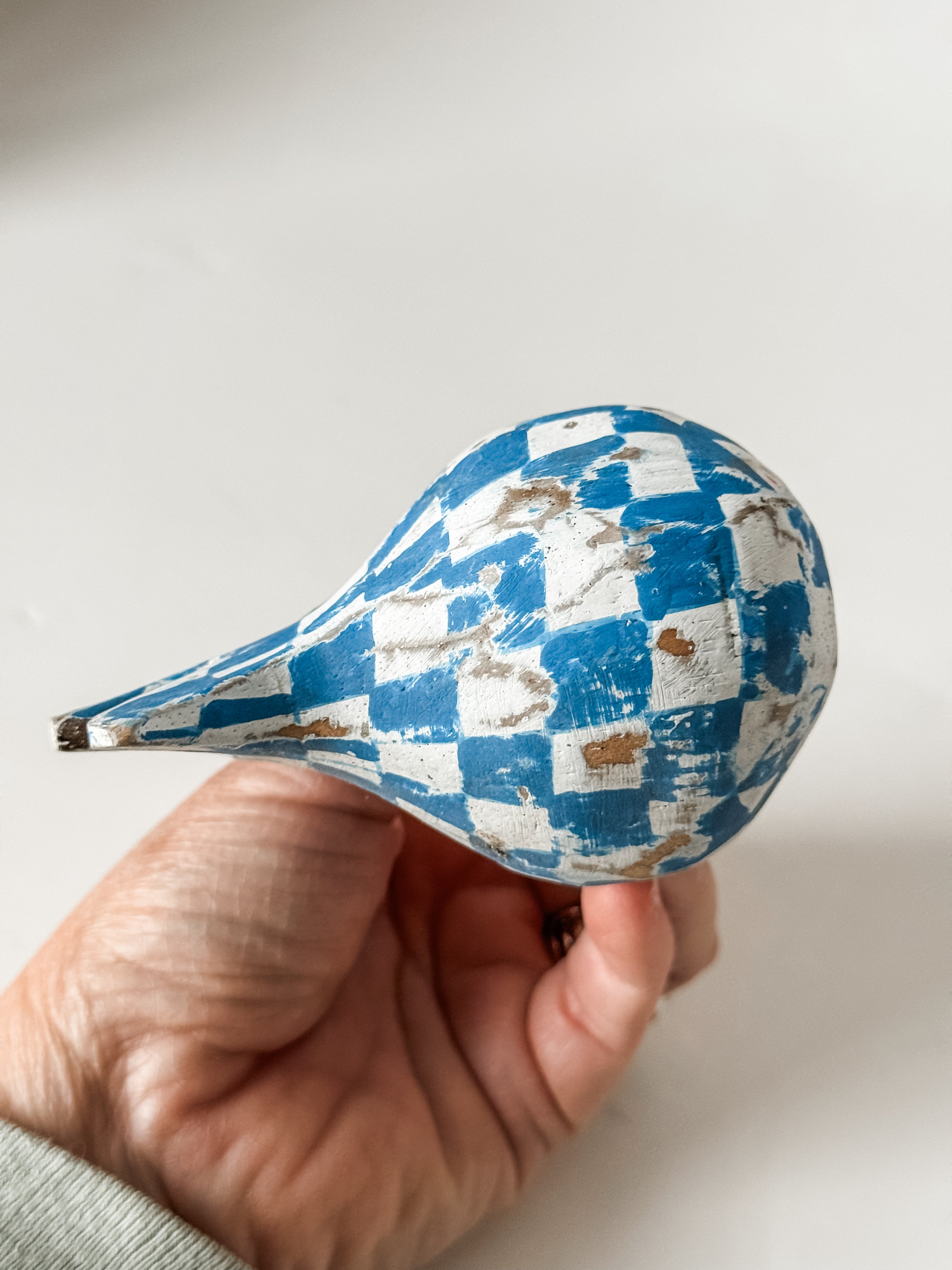 Small Vintage Folk Art Blue and White Chicken