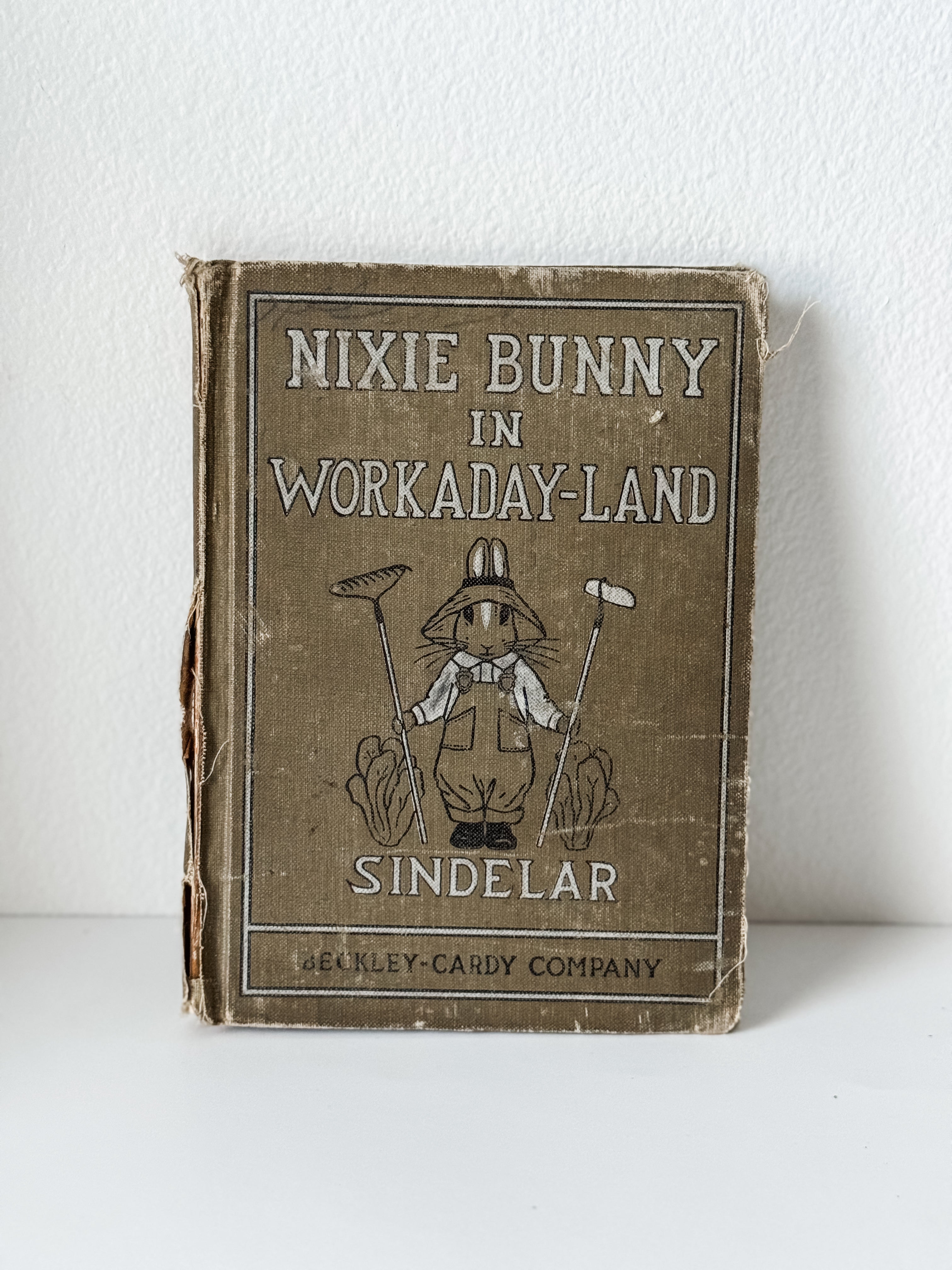 Antique Green Hardcover Children's Book With Bunny