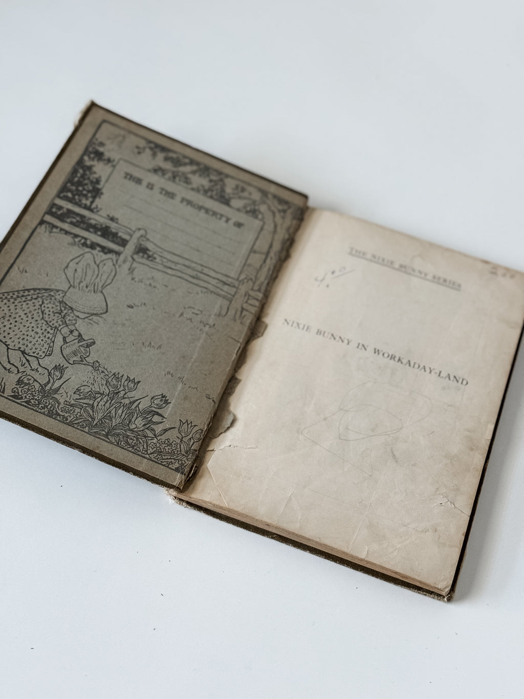 Antique Green Hardcover Children's Book With Bunny