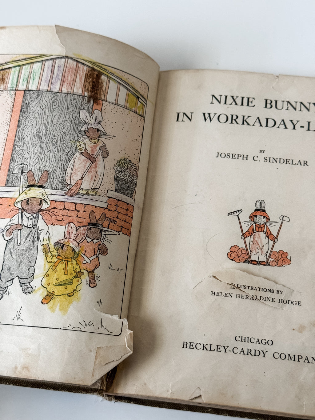 Antique Green Hardcover Children's Book With Bunny