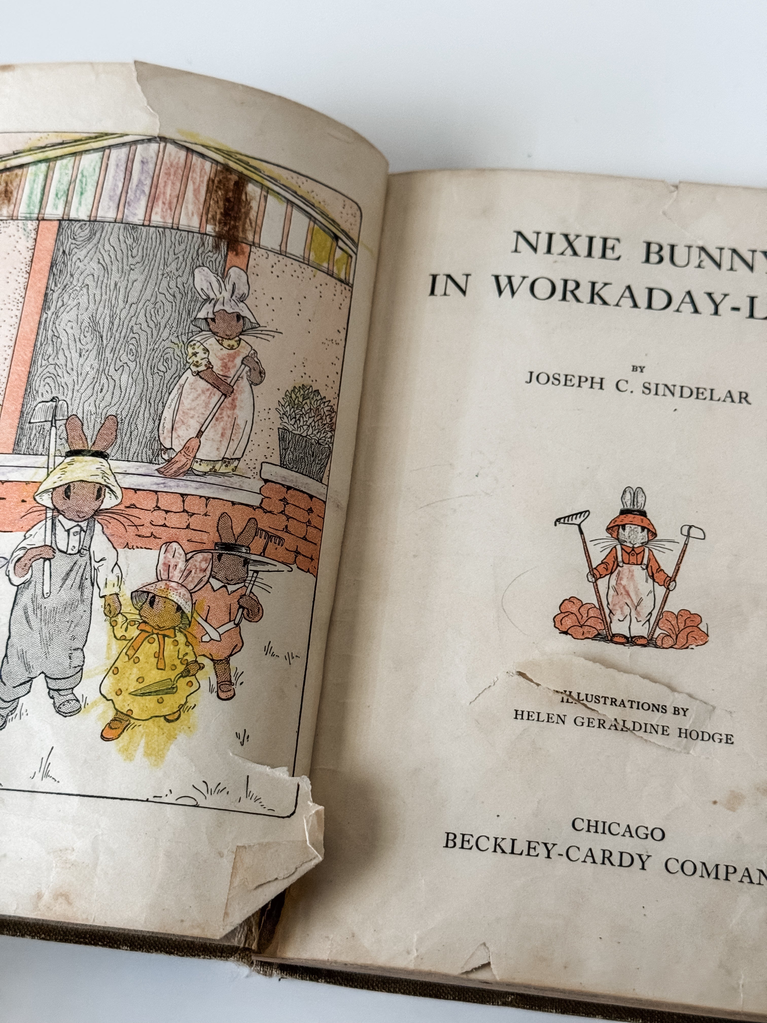 Antique Green Hardcover Children's Book With Bunny