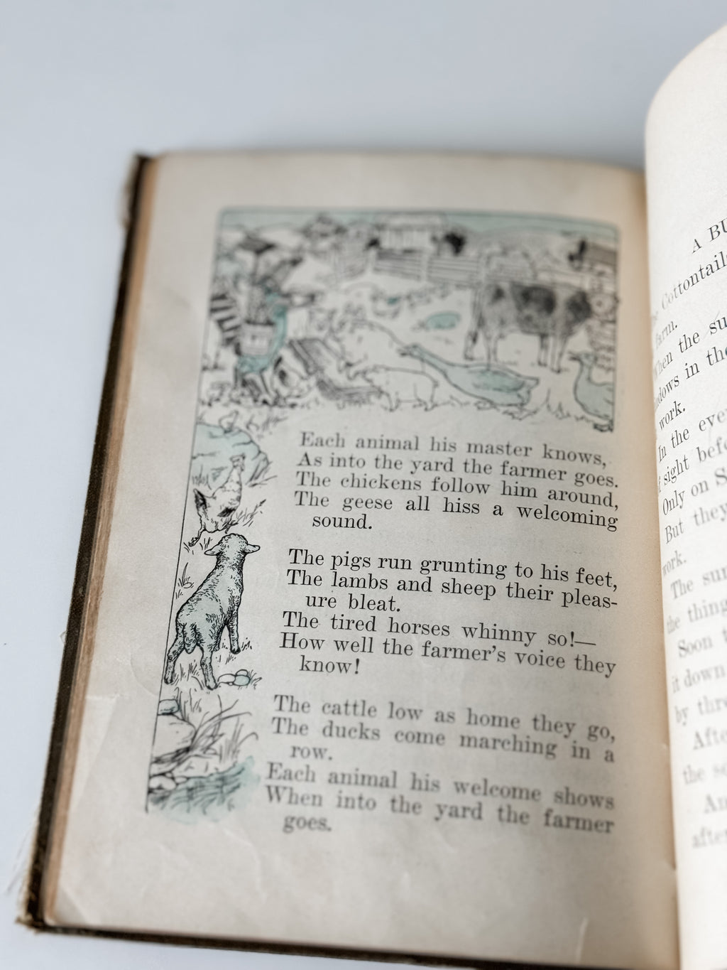 Antique Green Hardcover Children's Book With Bunny