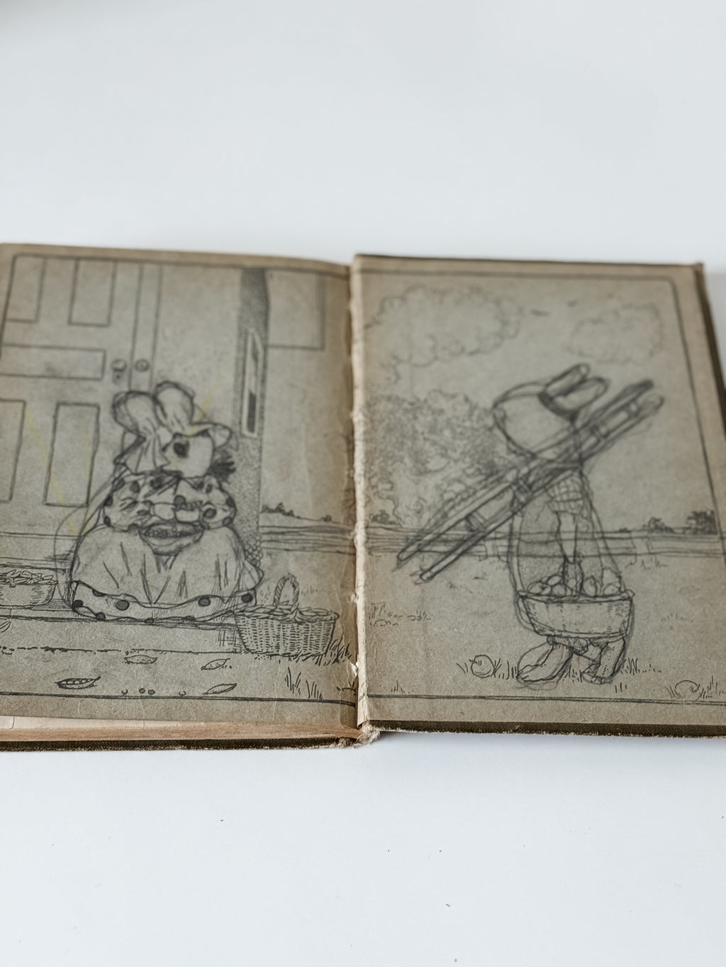 Antique Green Hardcover Children's Book With Bunny