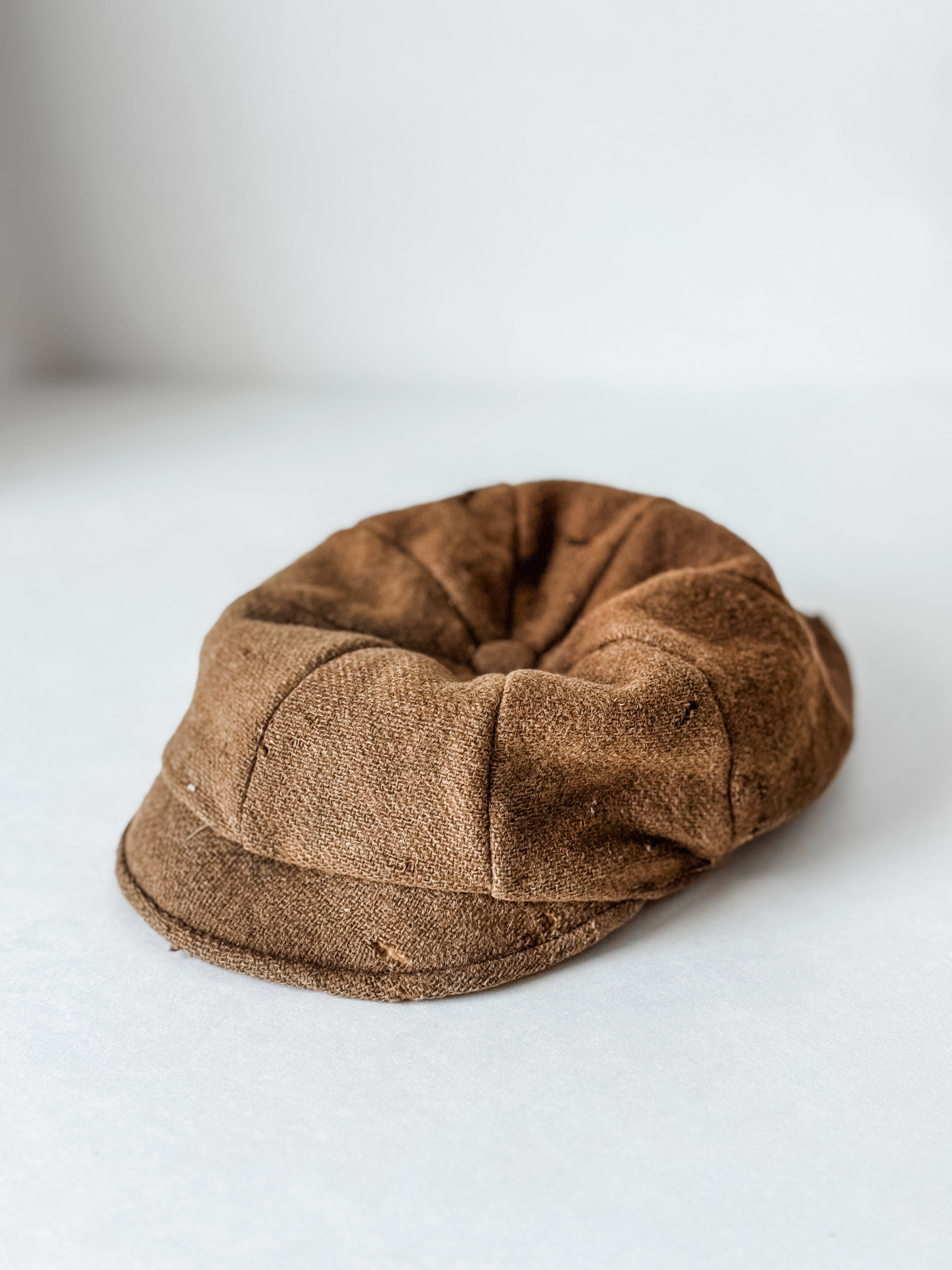 Antique Brown Wool Newsboy Cap With Silk Lining