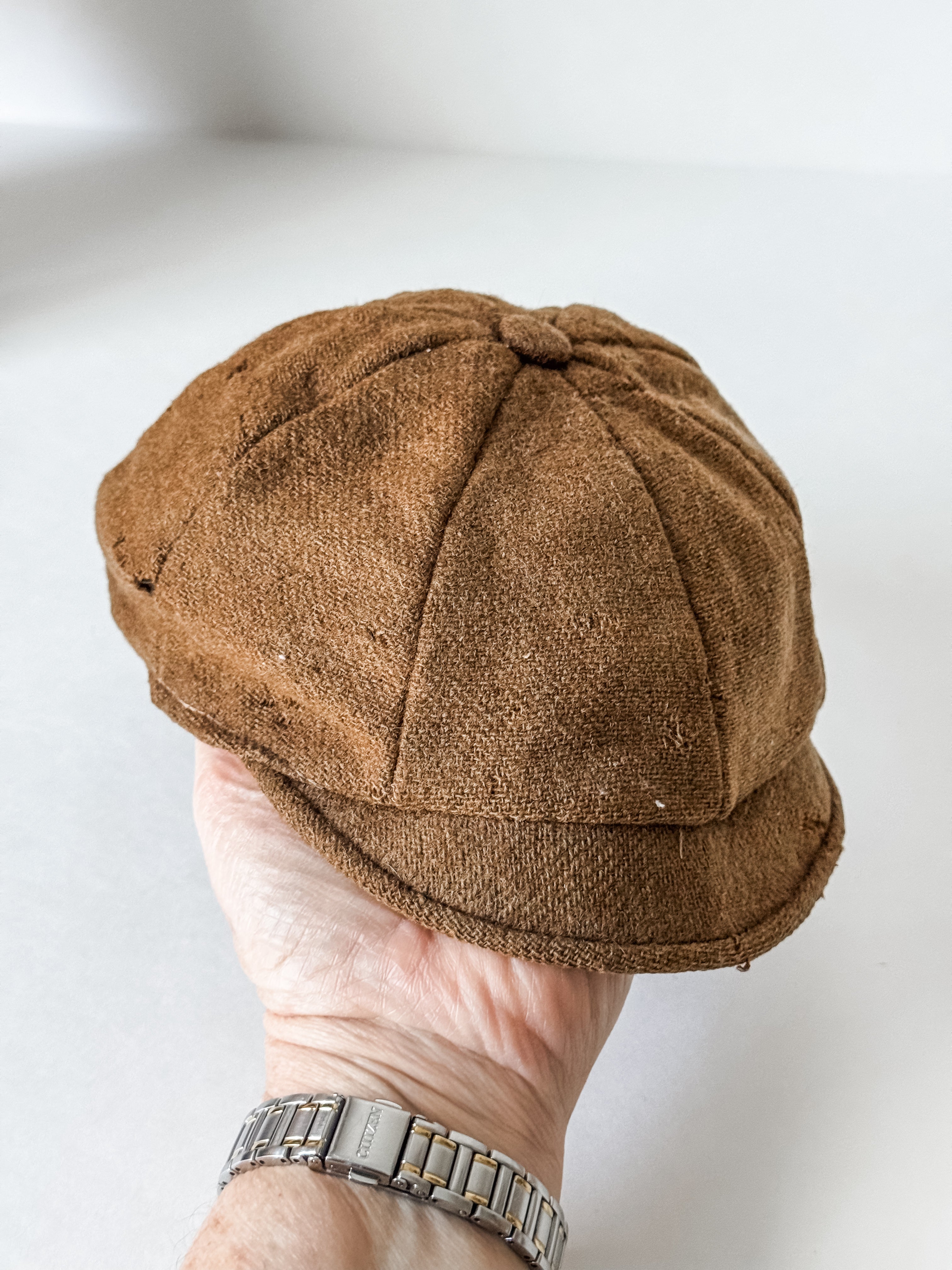 Antique Brown Wool Newsboy Cap With Silk Lining
