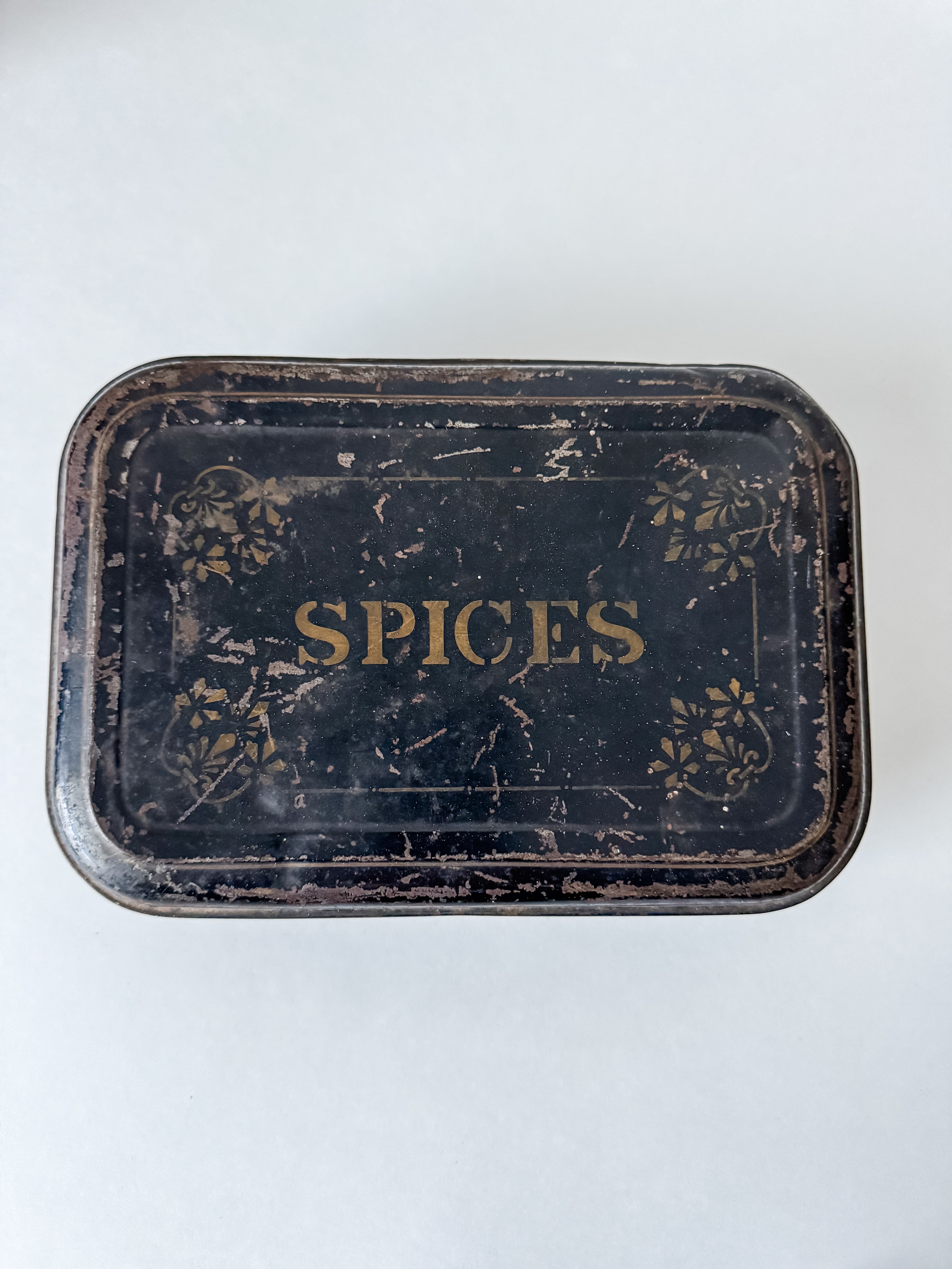 Antique Toleware Spice Tin With Six Spice Canisters