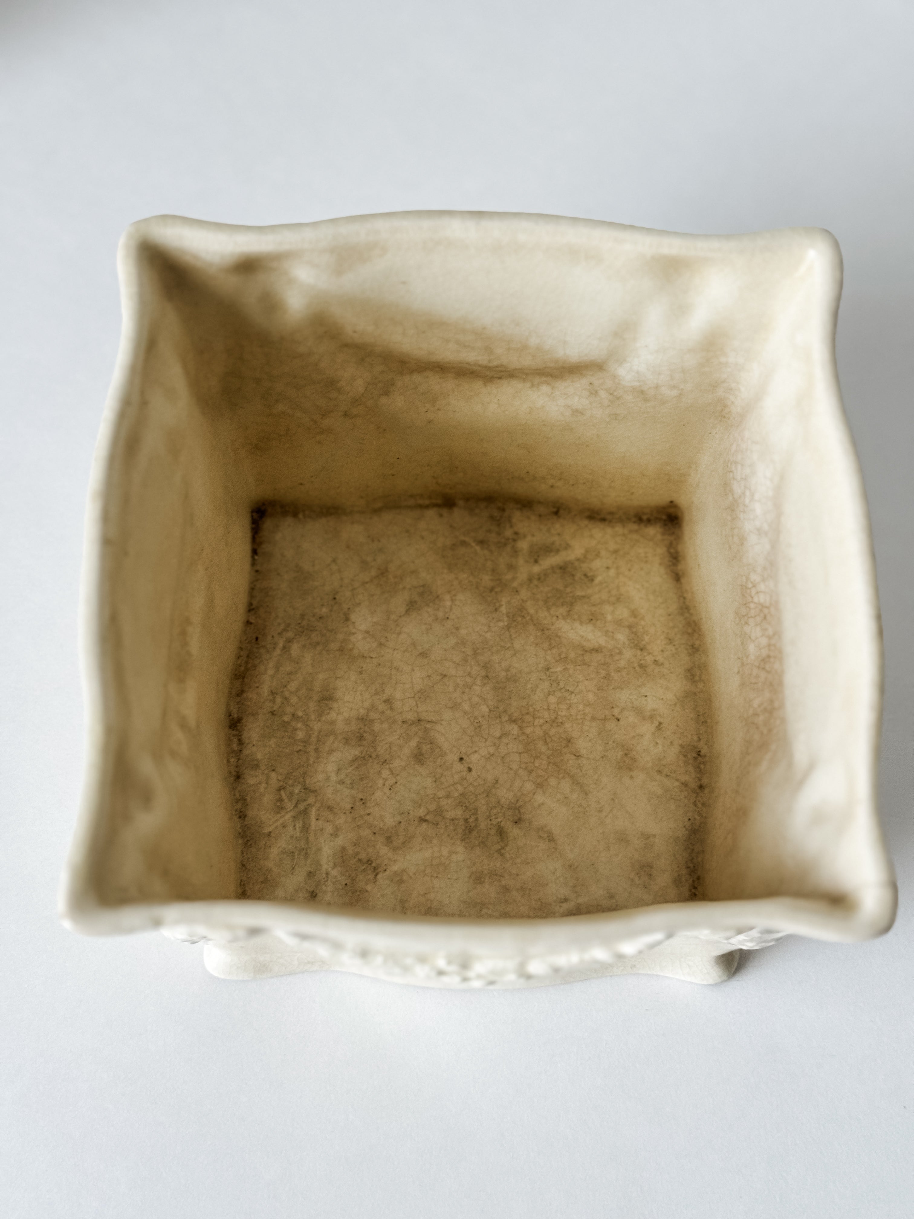 Vintage Pale Yellow Garden Pot With Bow And Floral Detail