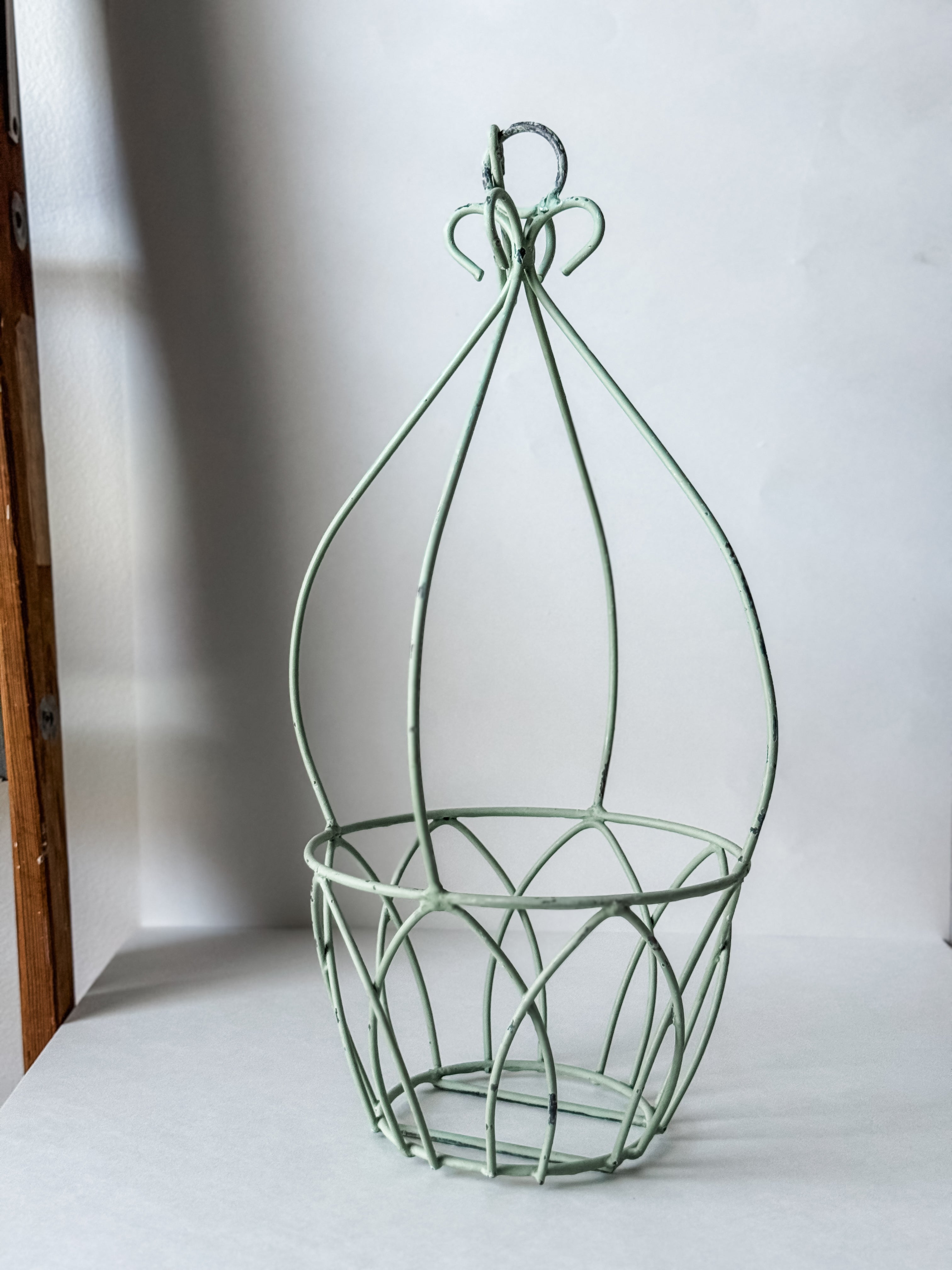 Vintage Pale Green Metal Hanging Plant Rack