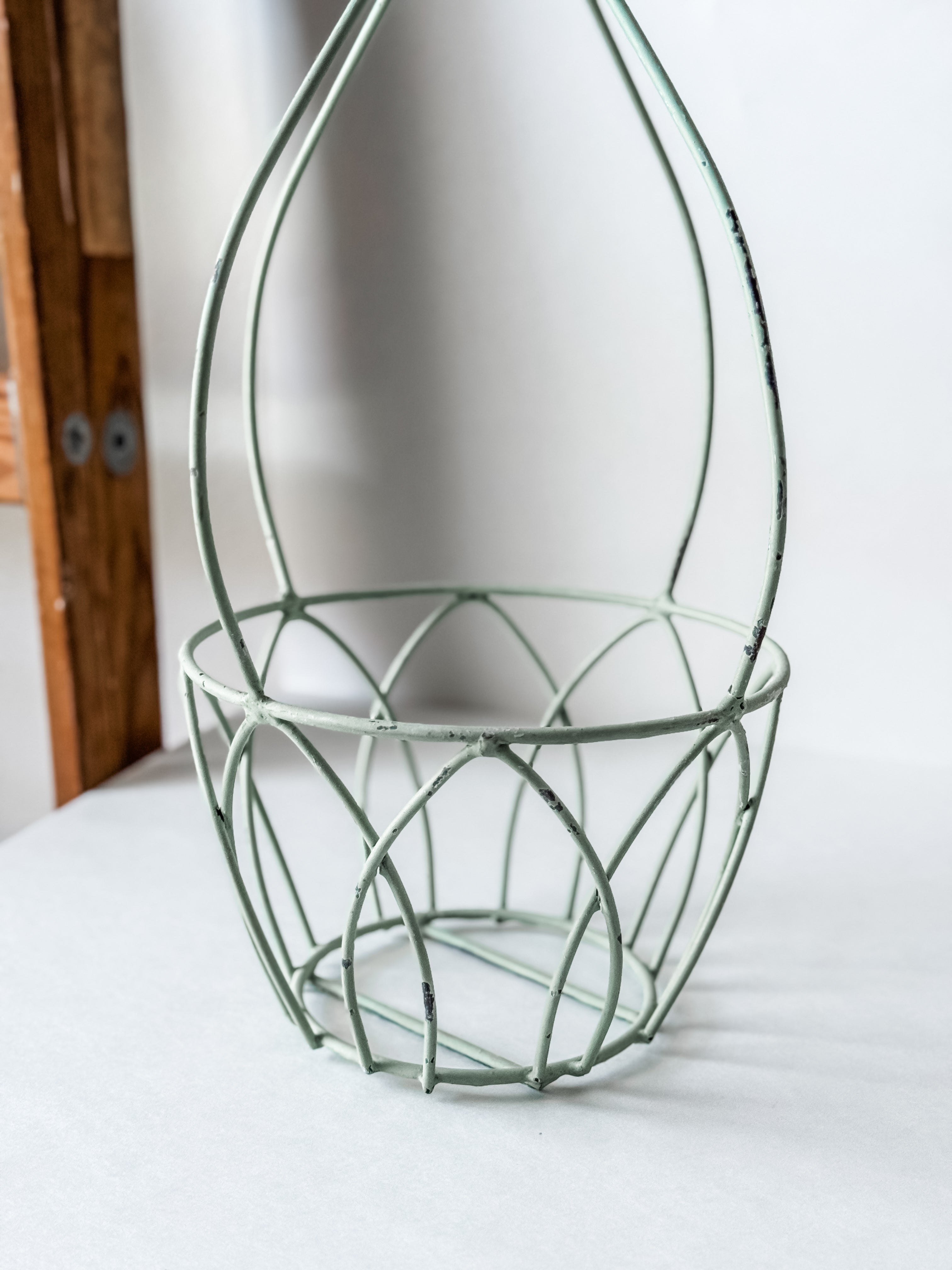 Vintage Pale Green Metal Hanging Plant Rack