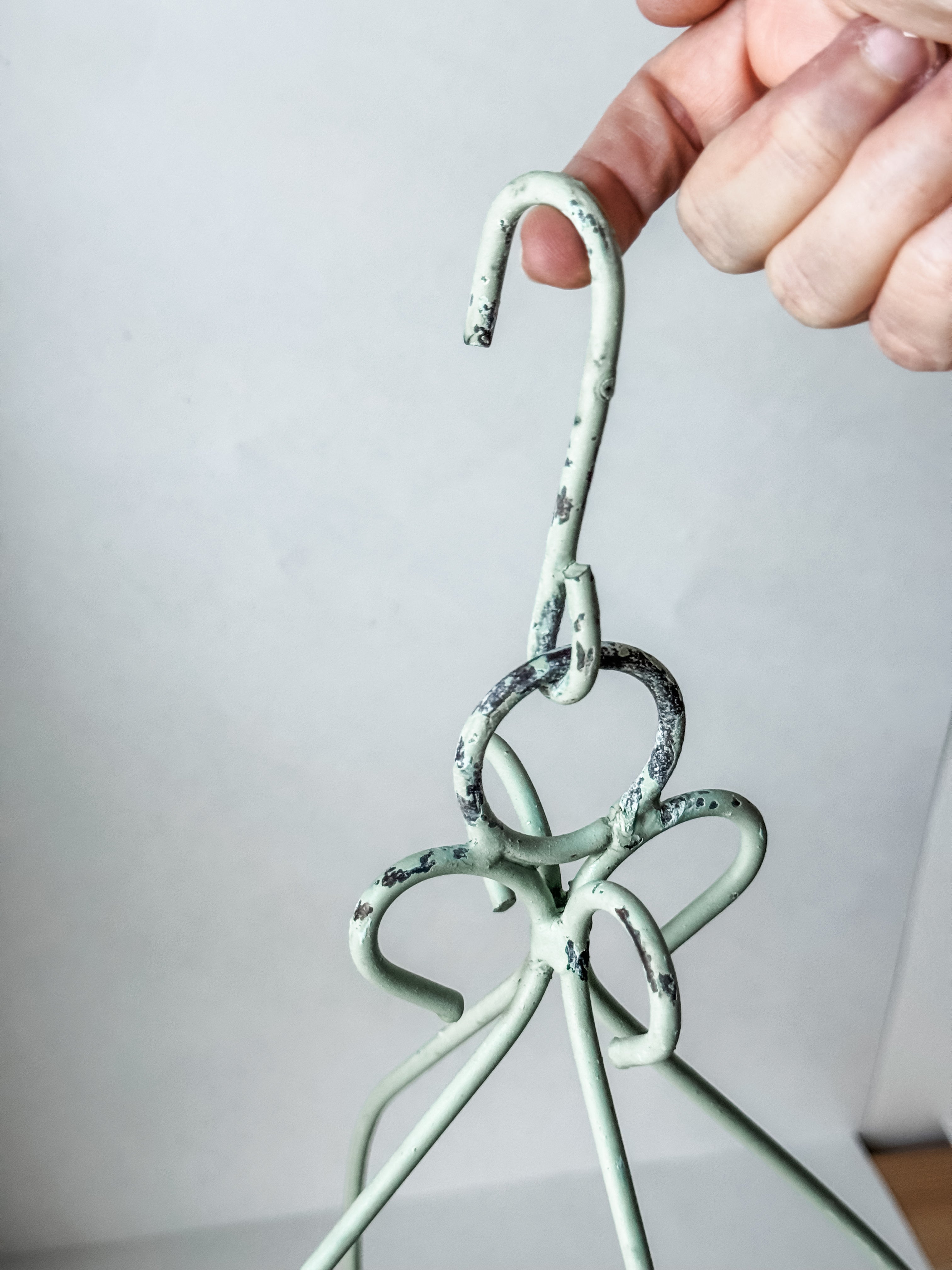 Vintage Pale Green Metal Hanging Plant Rack