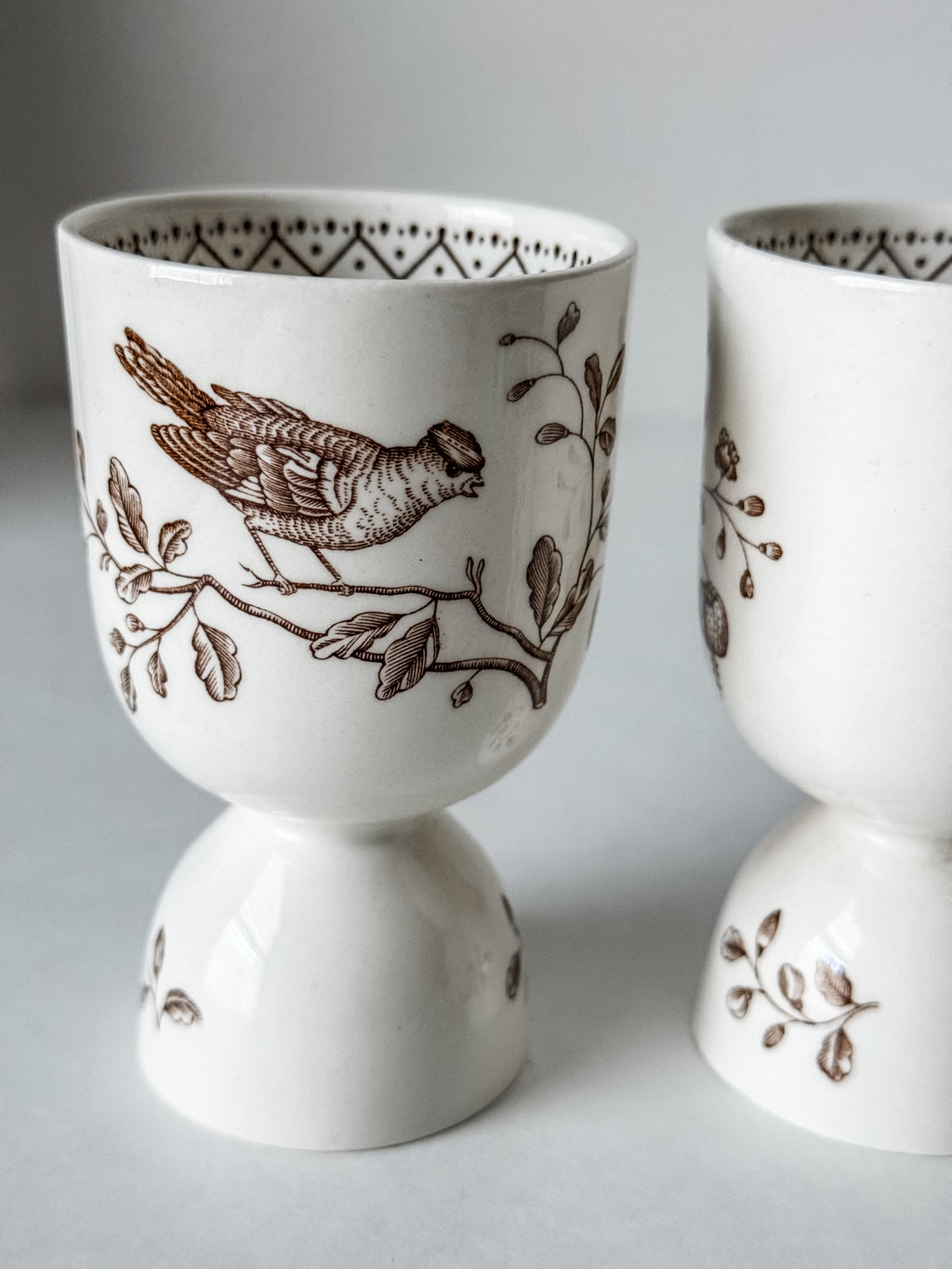 Vintage English Brown Transferware Bird Egg Cups