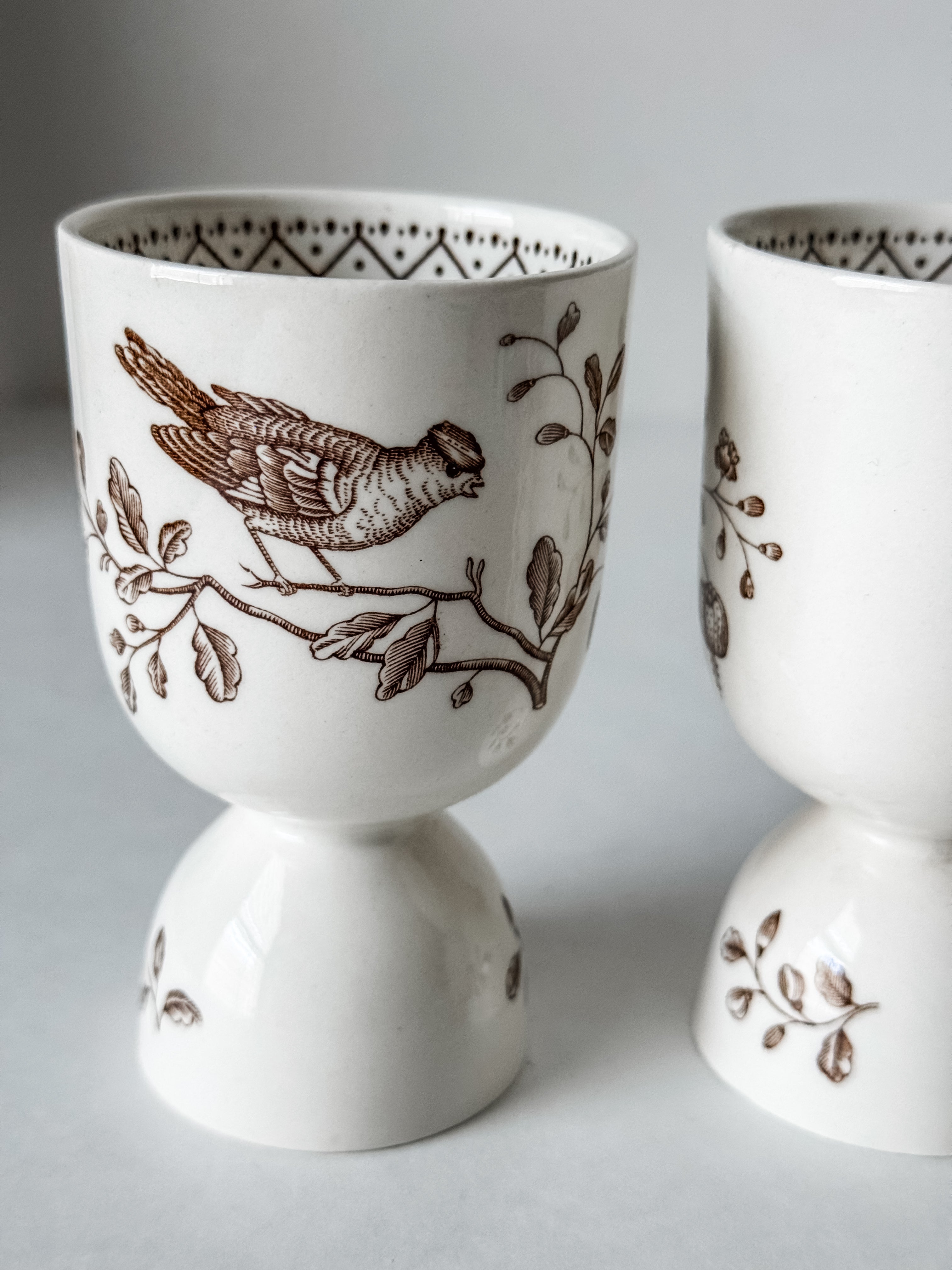 Vintage English Brown Transferware Bird Egg Cups
