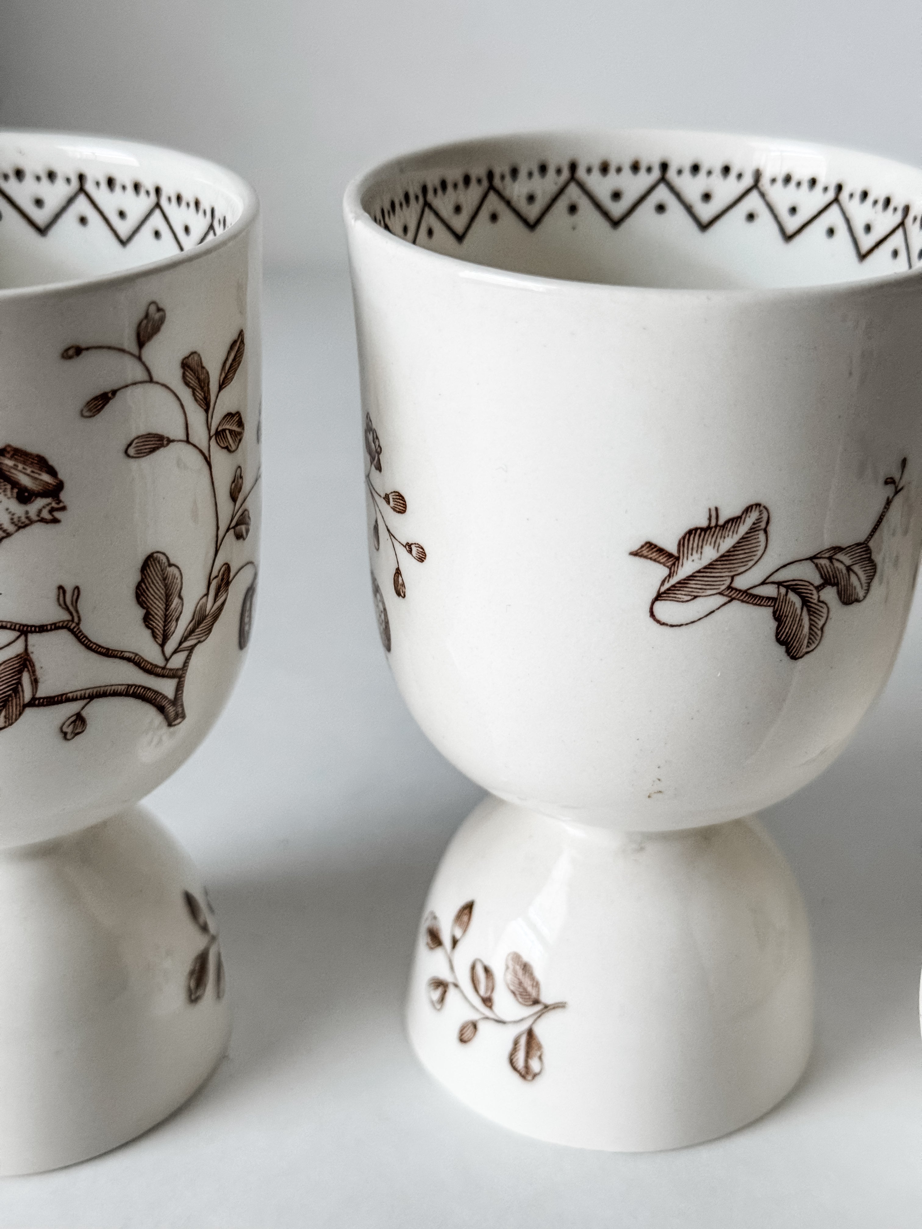 Vintage English Brown Transferware Bird Egg Cups