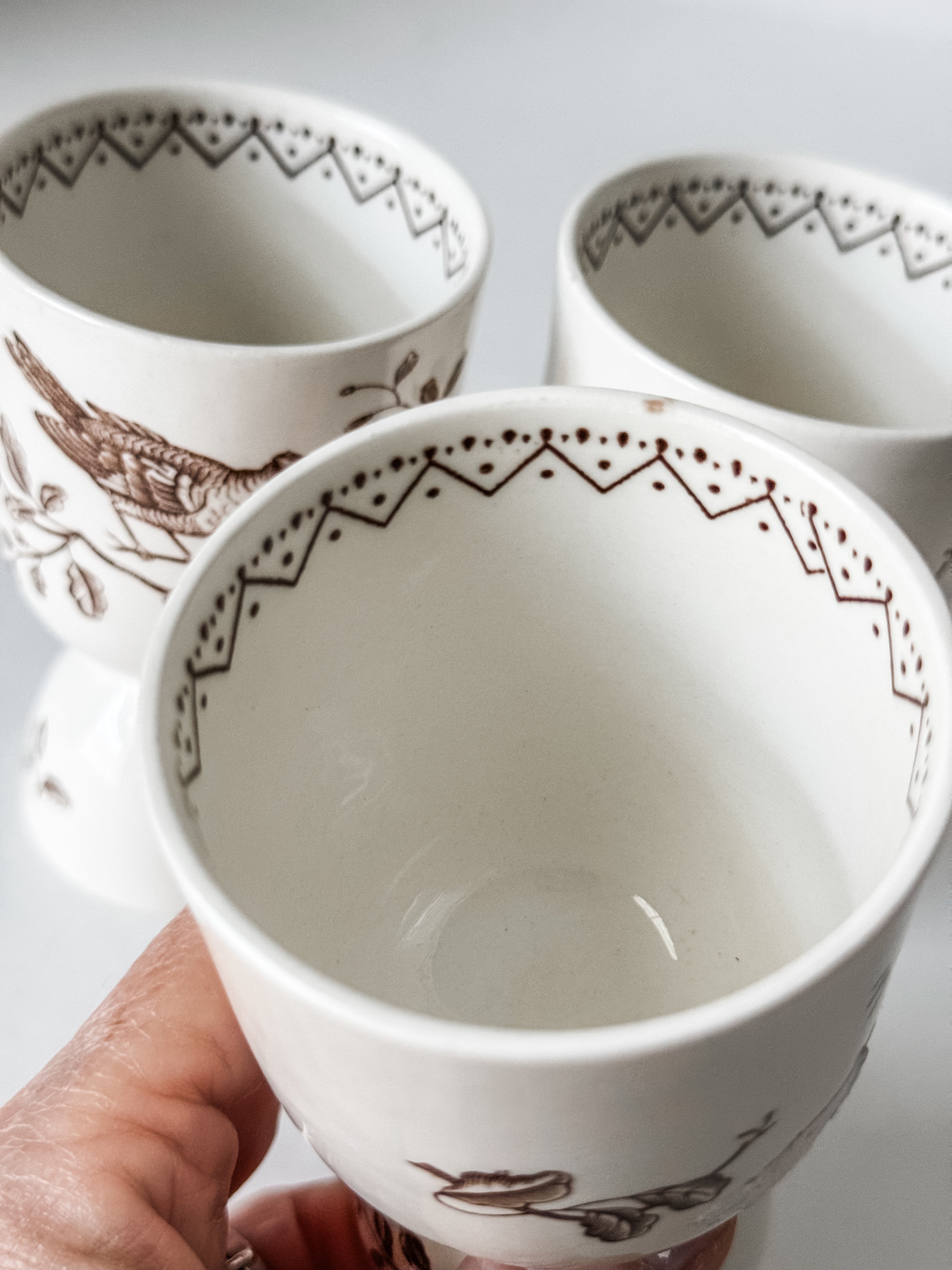 Vintage English Brown Transferware Bird Egg Cups