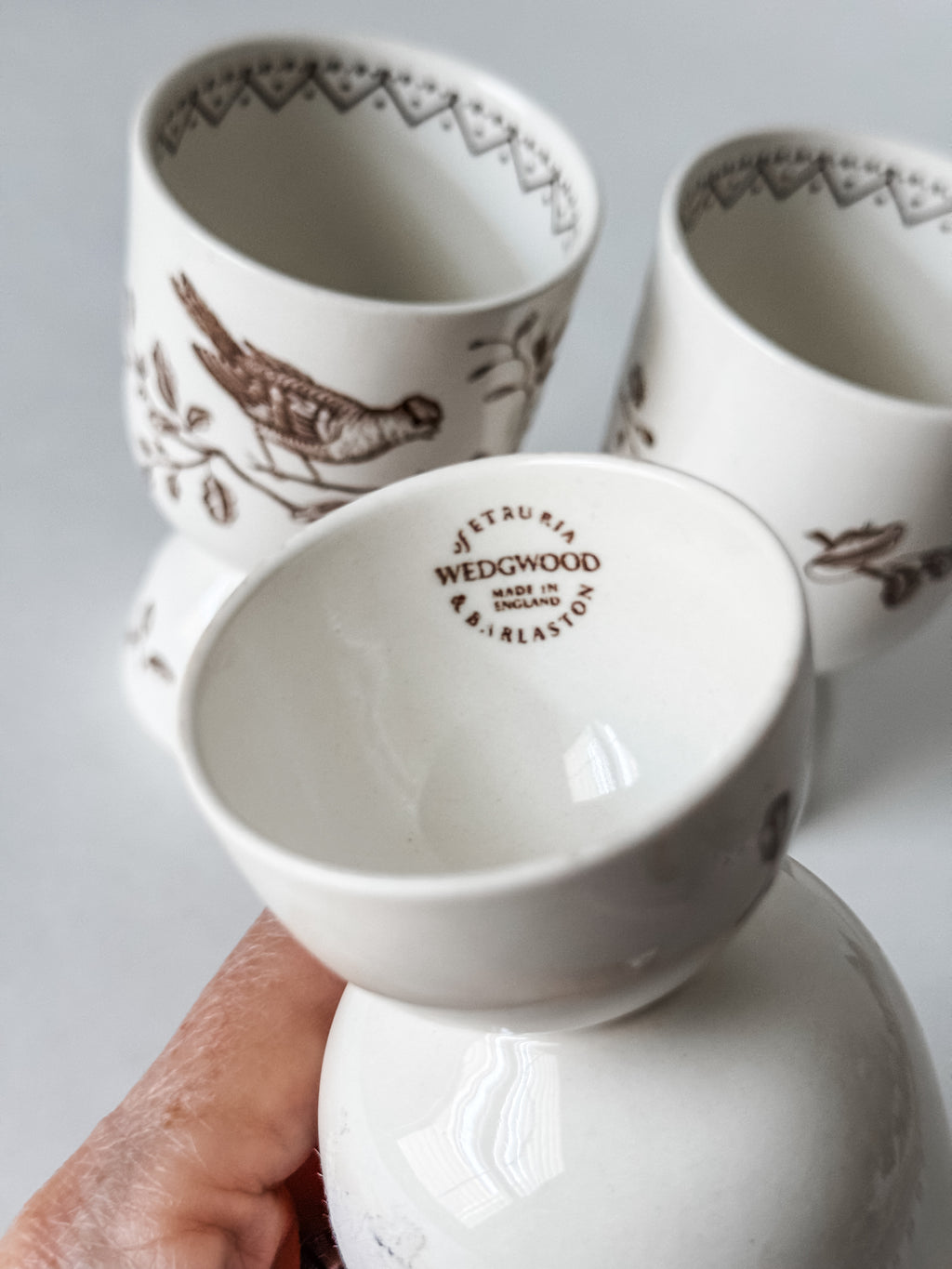 Vintage English Brown Transferware Bird Egg Cups