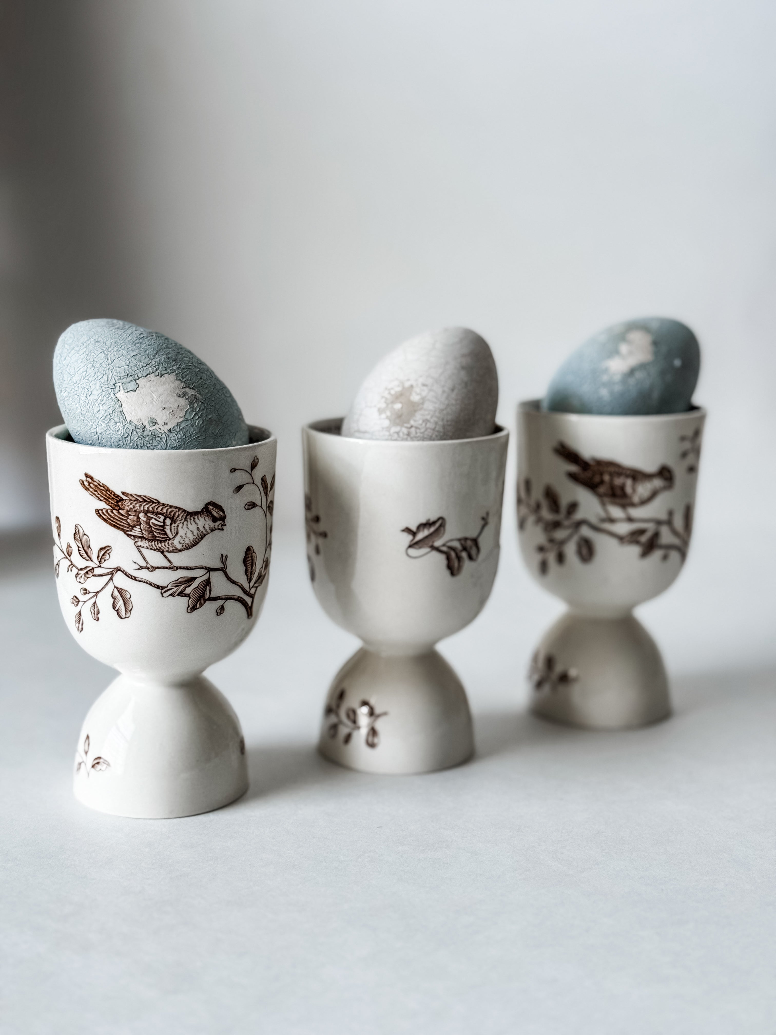 Vintage English Brown Transferware Bird Egg Cups