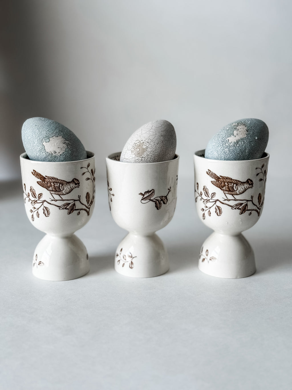Vintage English Brown Transferware Bird Egg Cups