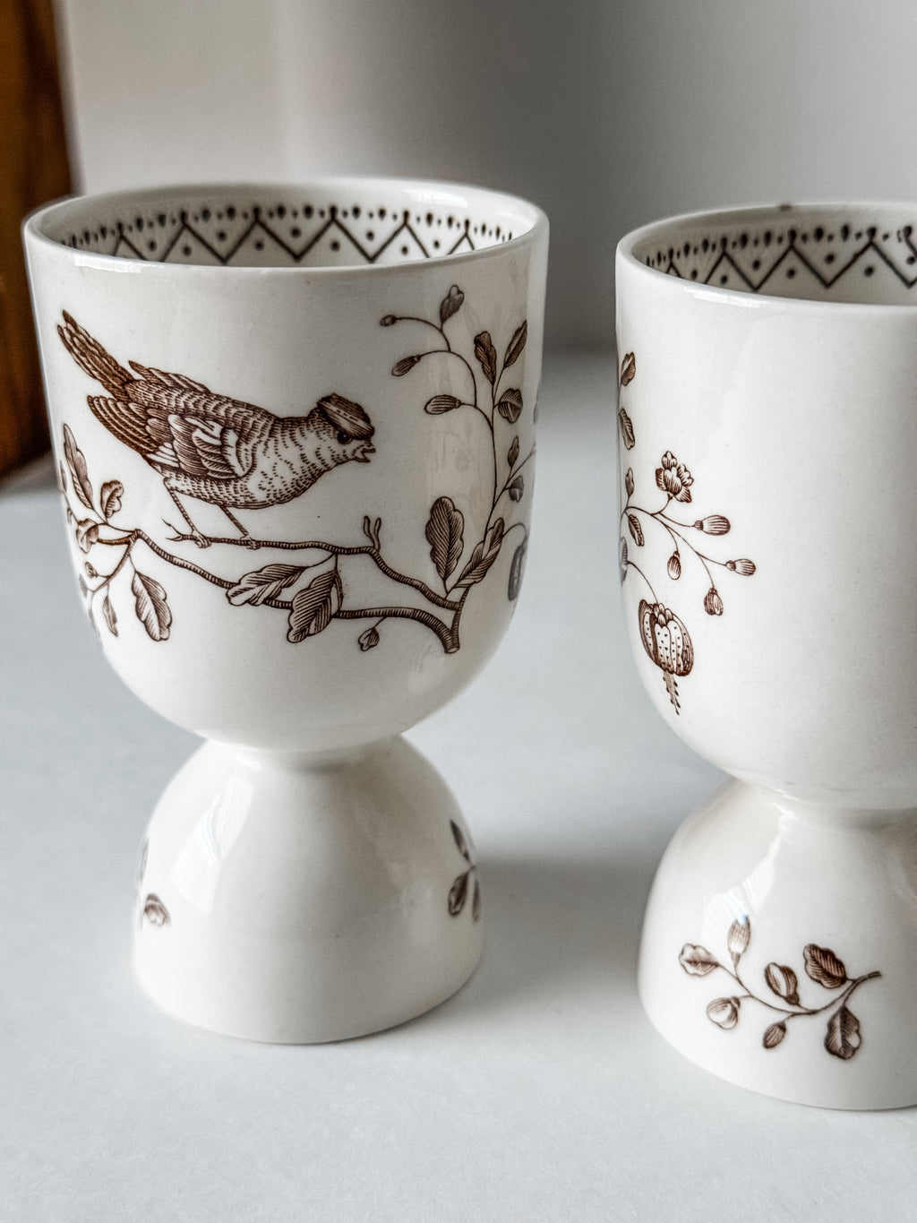 Vintage English Brown Transferware Bird Egg Cups