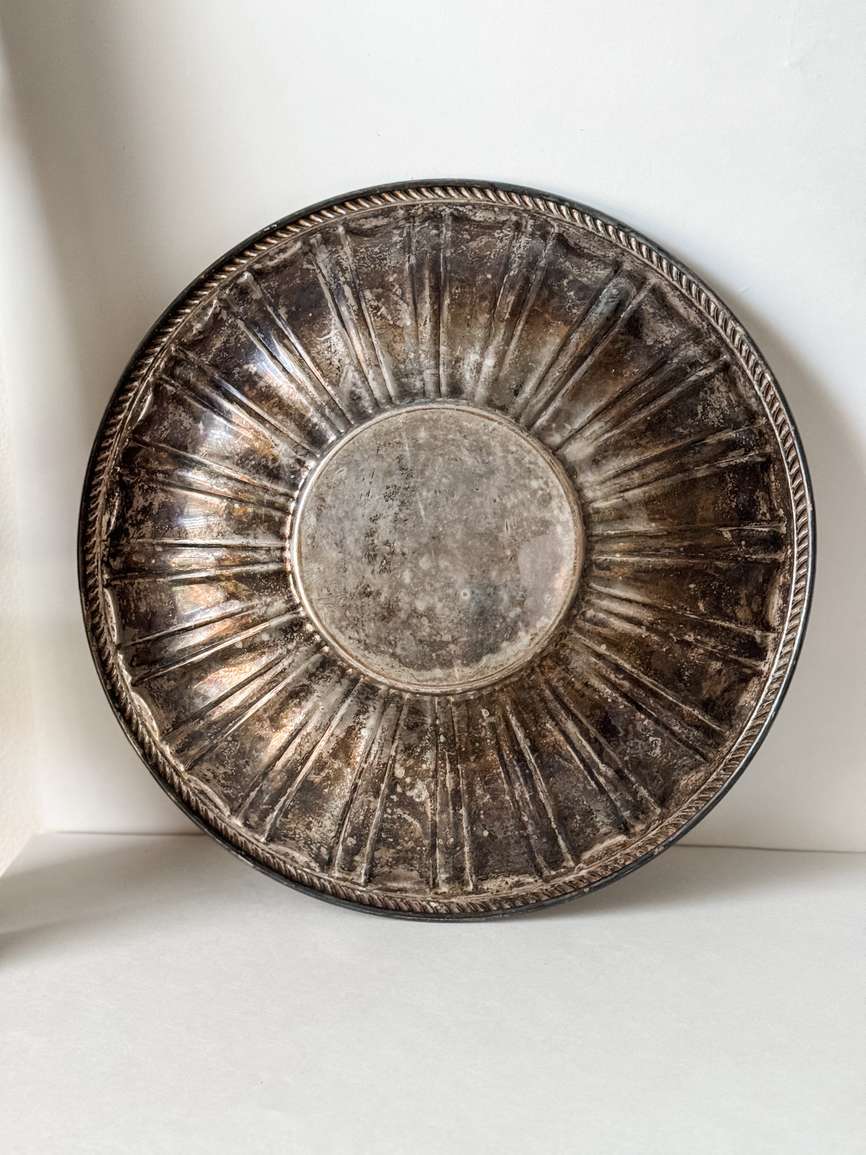 Vintage Very Large Silver Platter With Patina