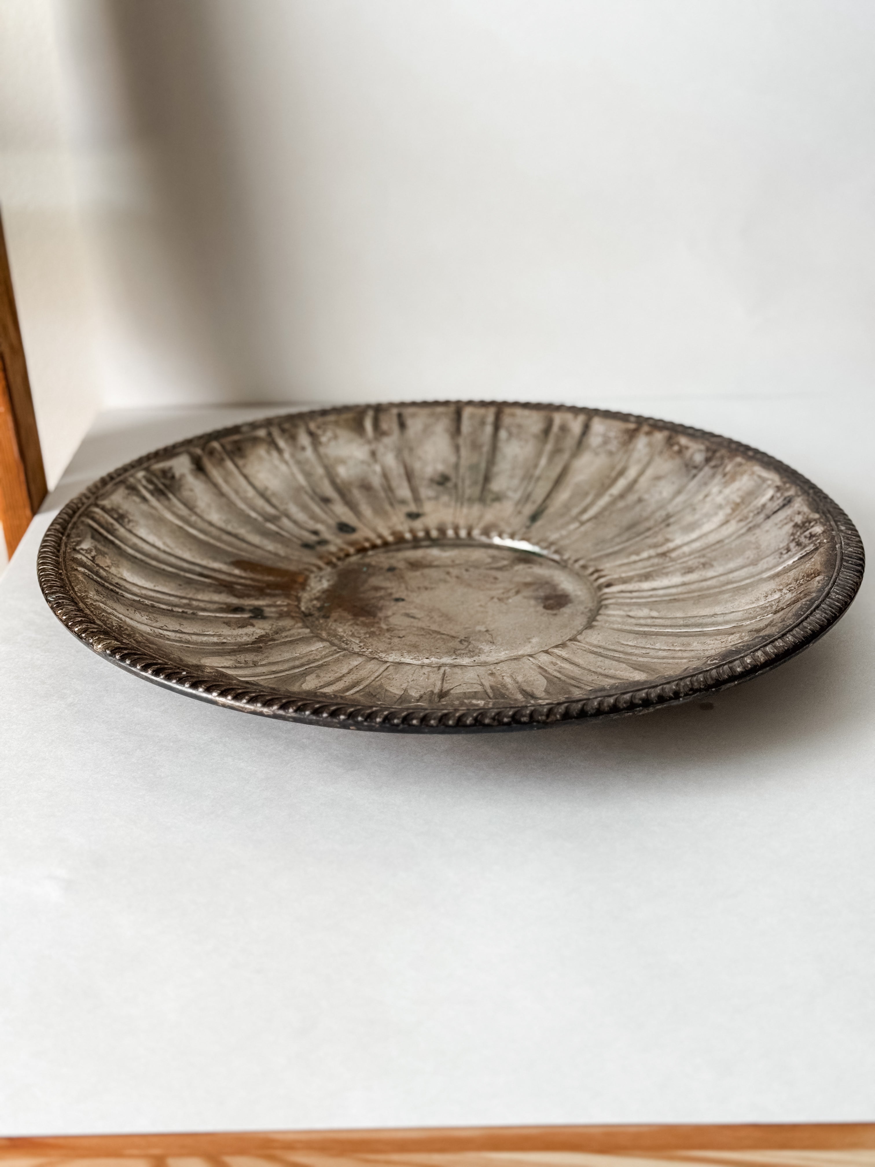 Vintage Very Large Silver Platter With Patina