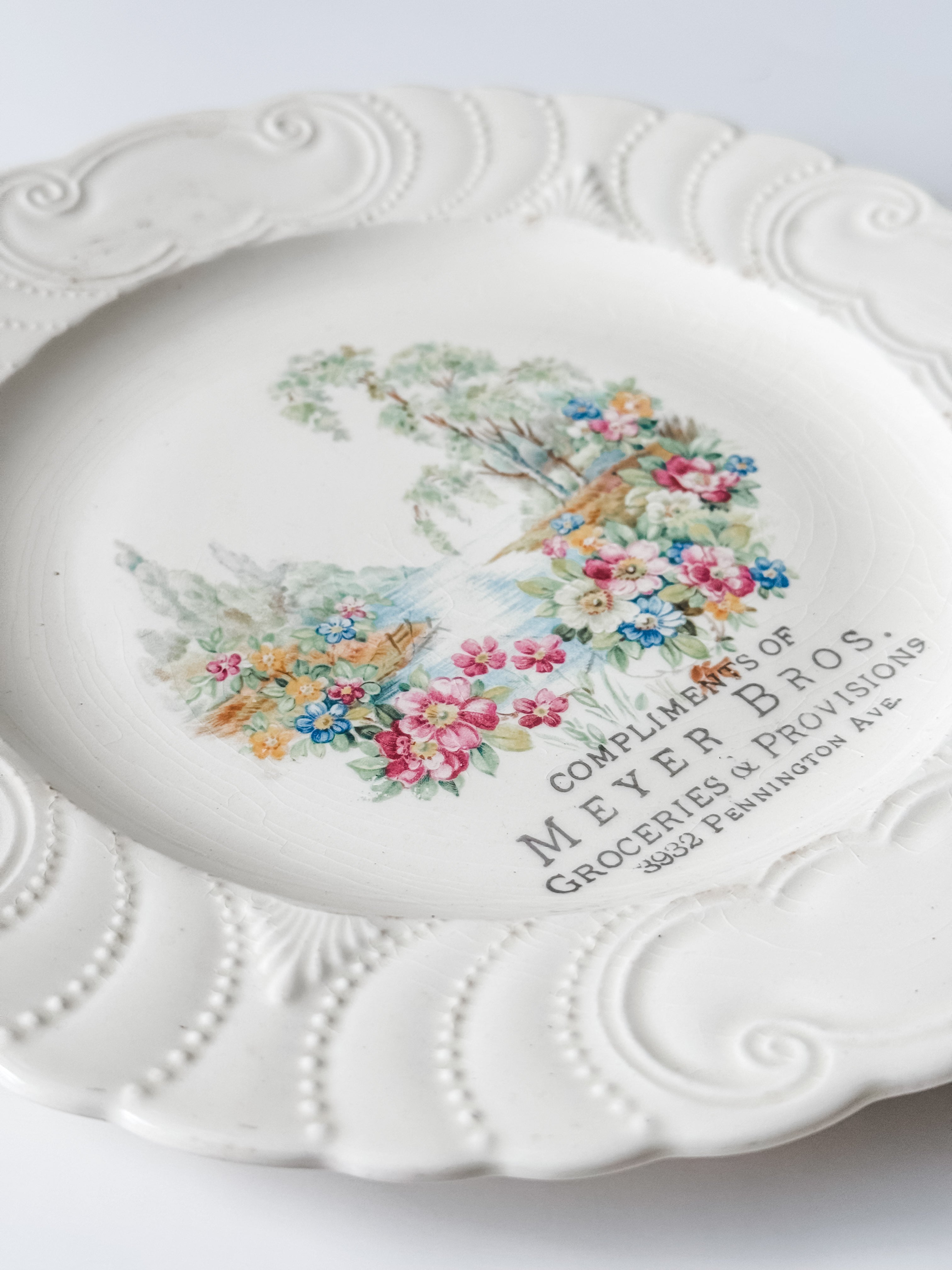 Vintage 1950s Floral Grocery Store Plate