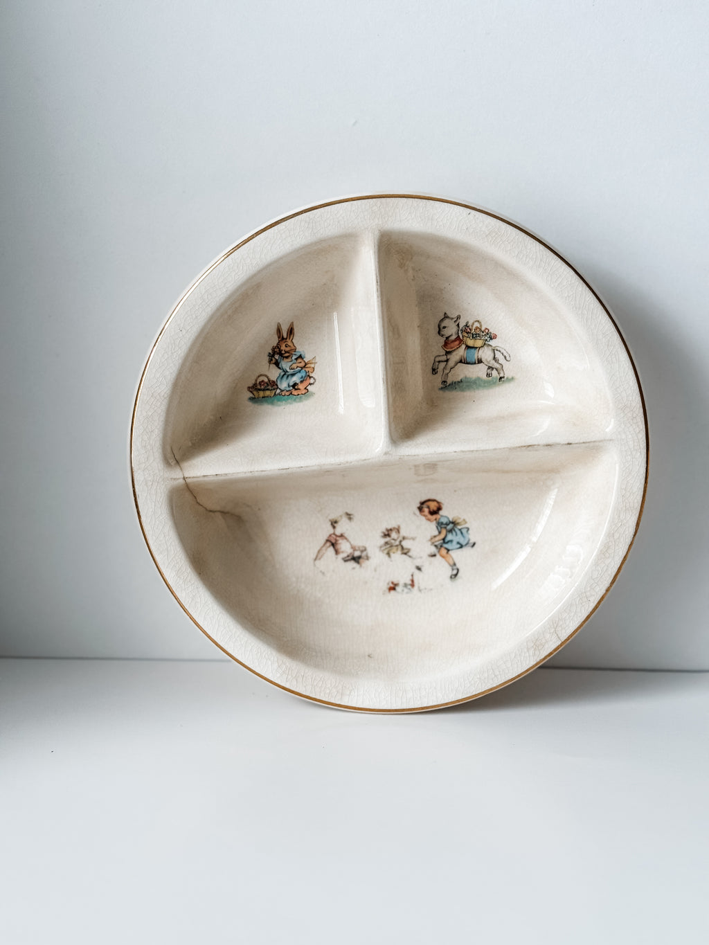 Vintage Ironstone Child's Plate With Nursery Theme And Bunny
