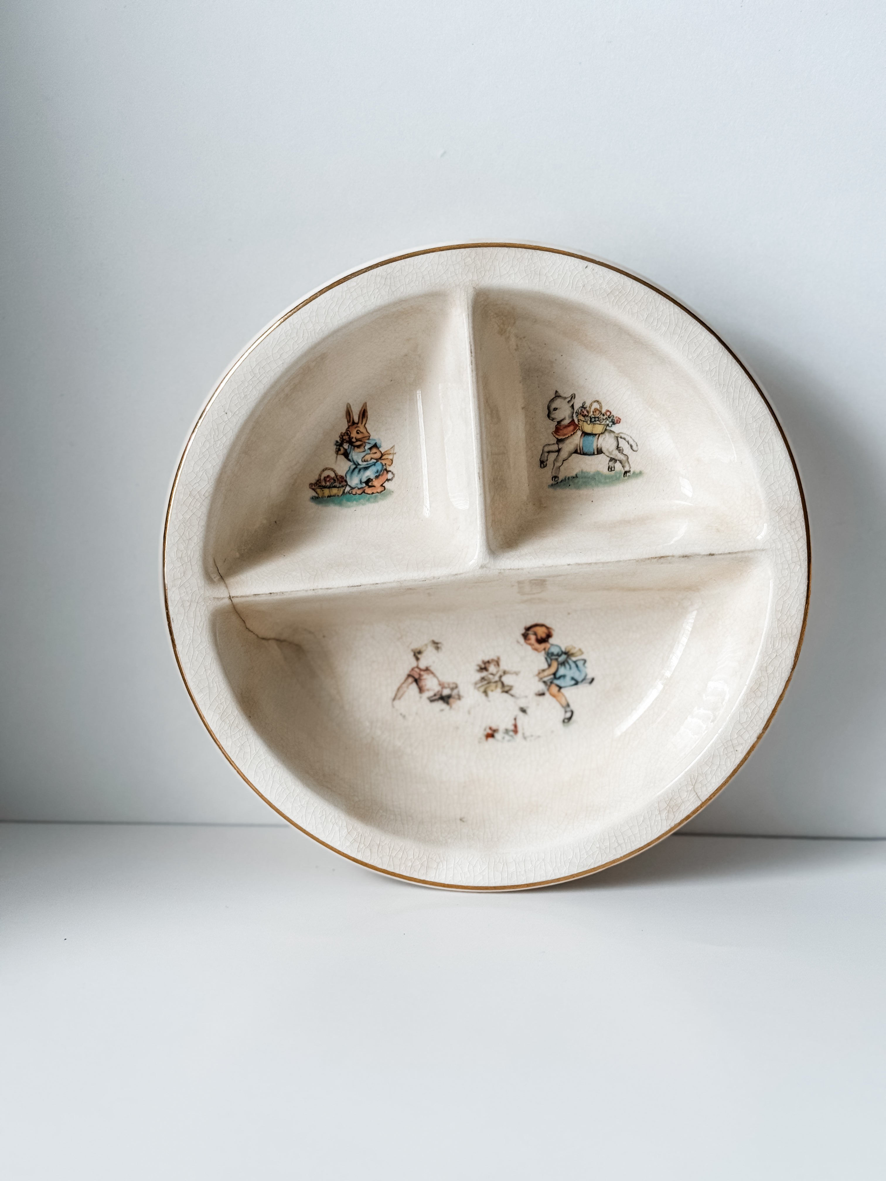 Vintage Ironstone Child's Plate With Nursery Theme And Bunny