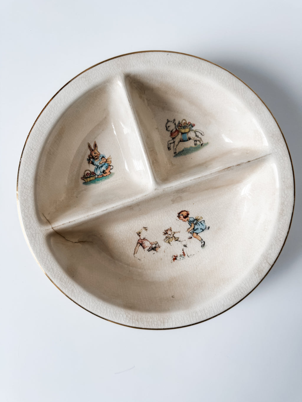 Vintage Ironstone Child's Plate With Nursery Theme And Bunny