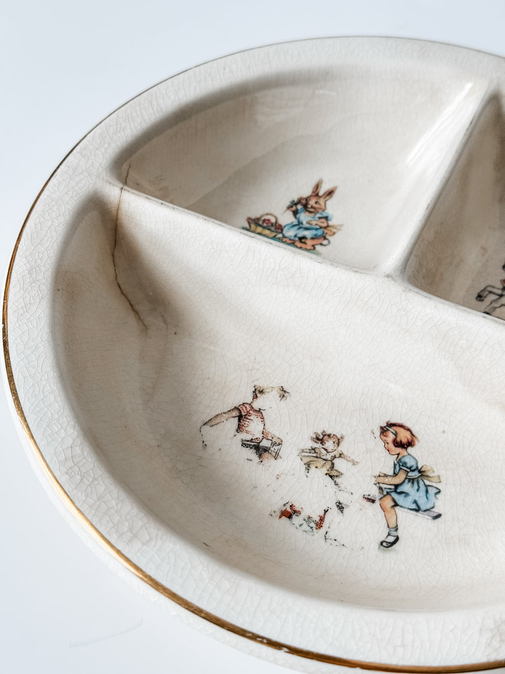 Vintage Ironstone Child's Plate With Nursery Theme And Bunny