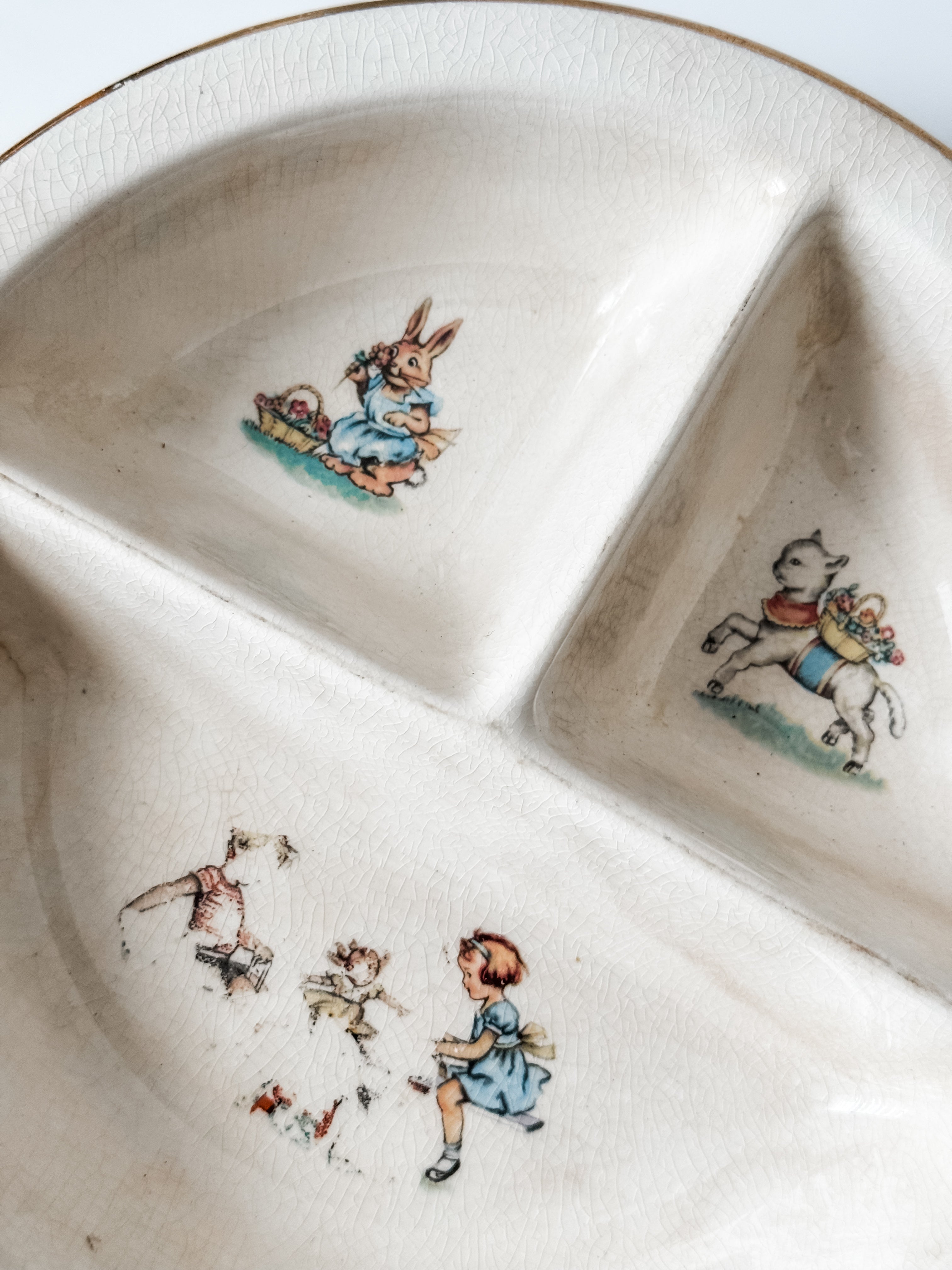 Vintage Ironstone Child's Plate With Nursery Theme And Bunny