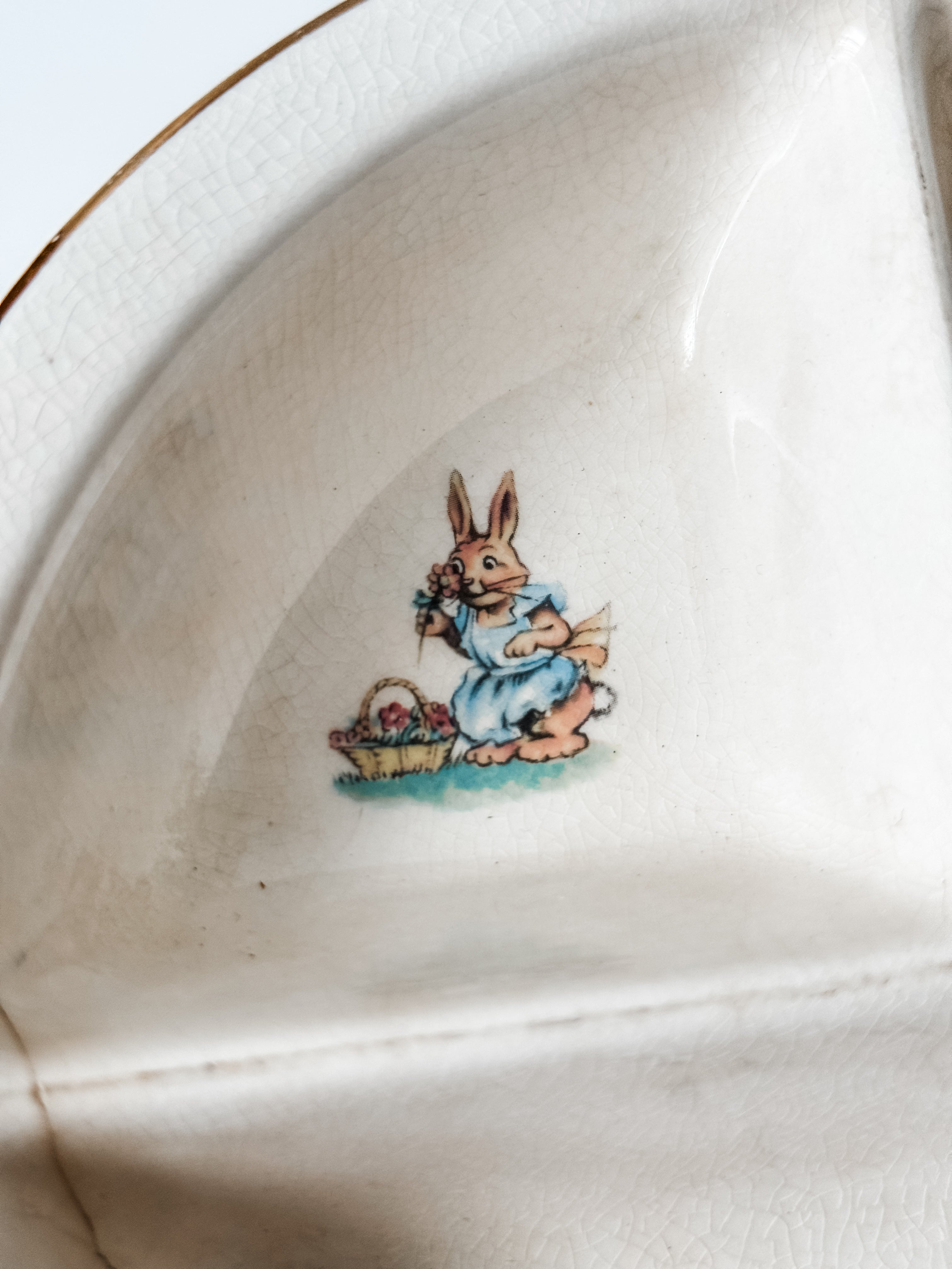 Vintage Ironstone Child's Plate With Nursery Theme And Bunny