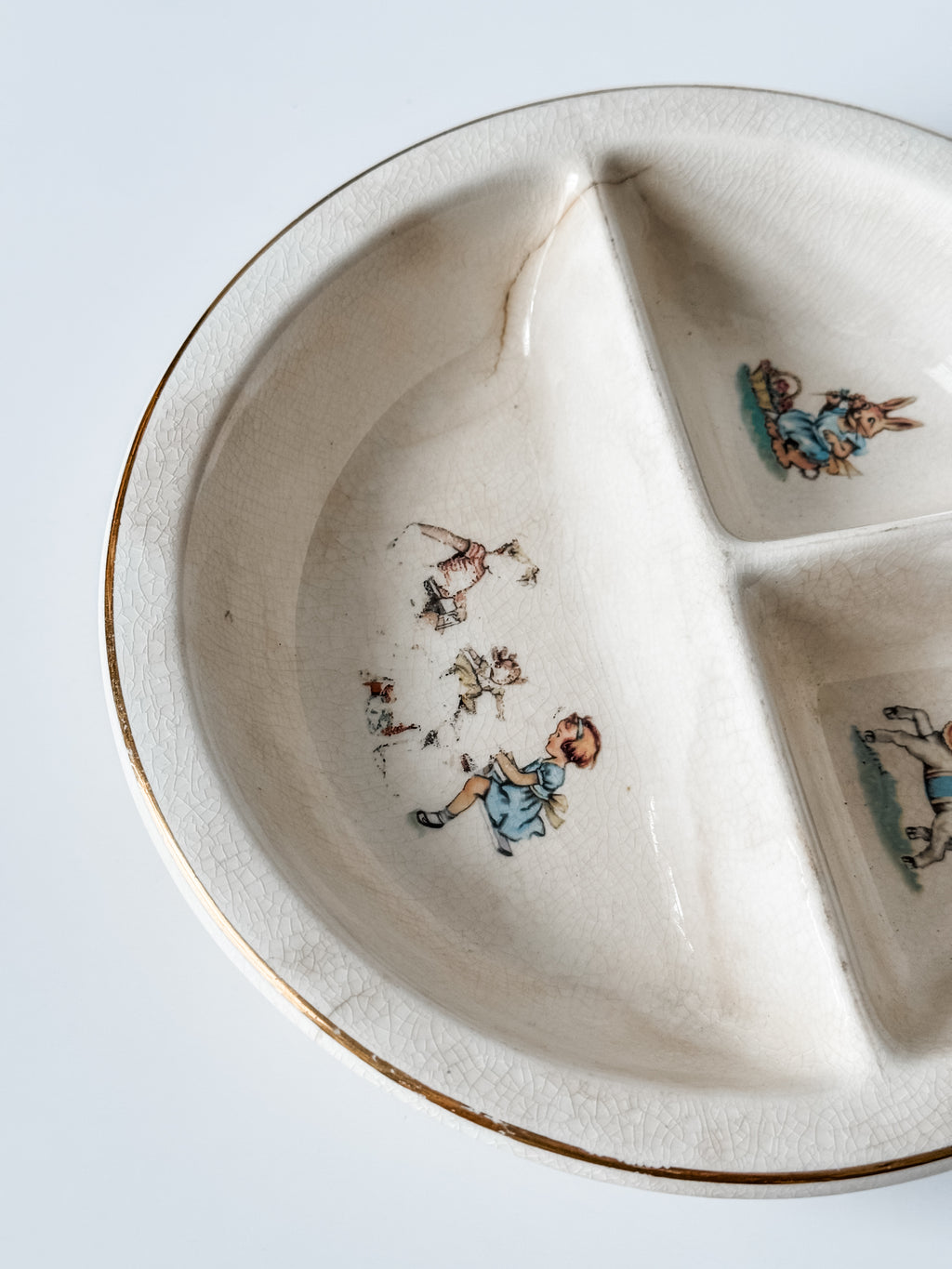 Vintage Ironstone Child's Plate With Nursery Theme And Bunny