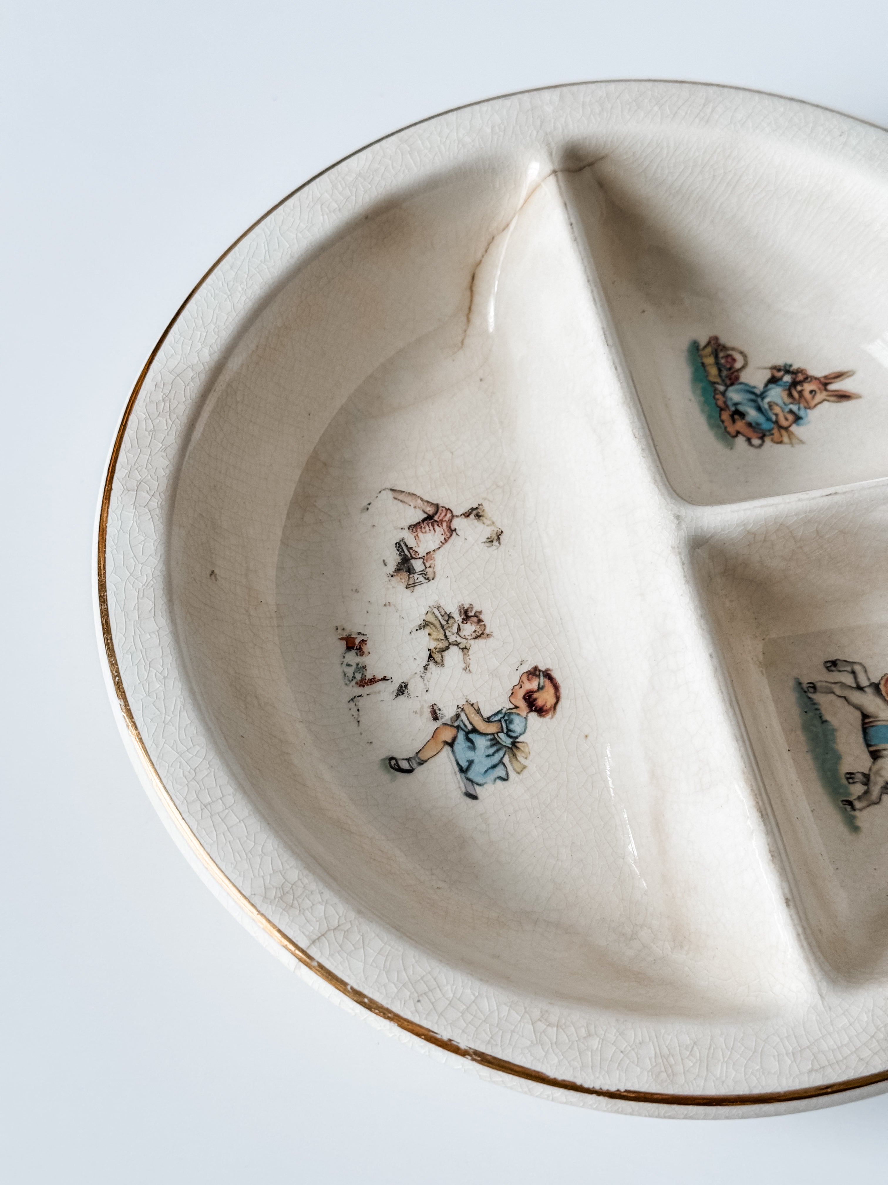 Vintage Ironstone Child's Plate With Nursery Theme And Bunny