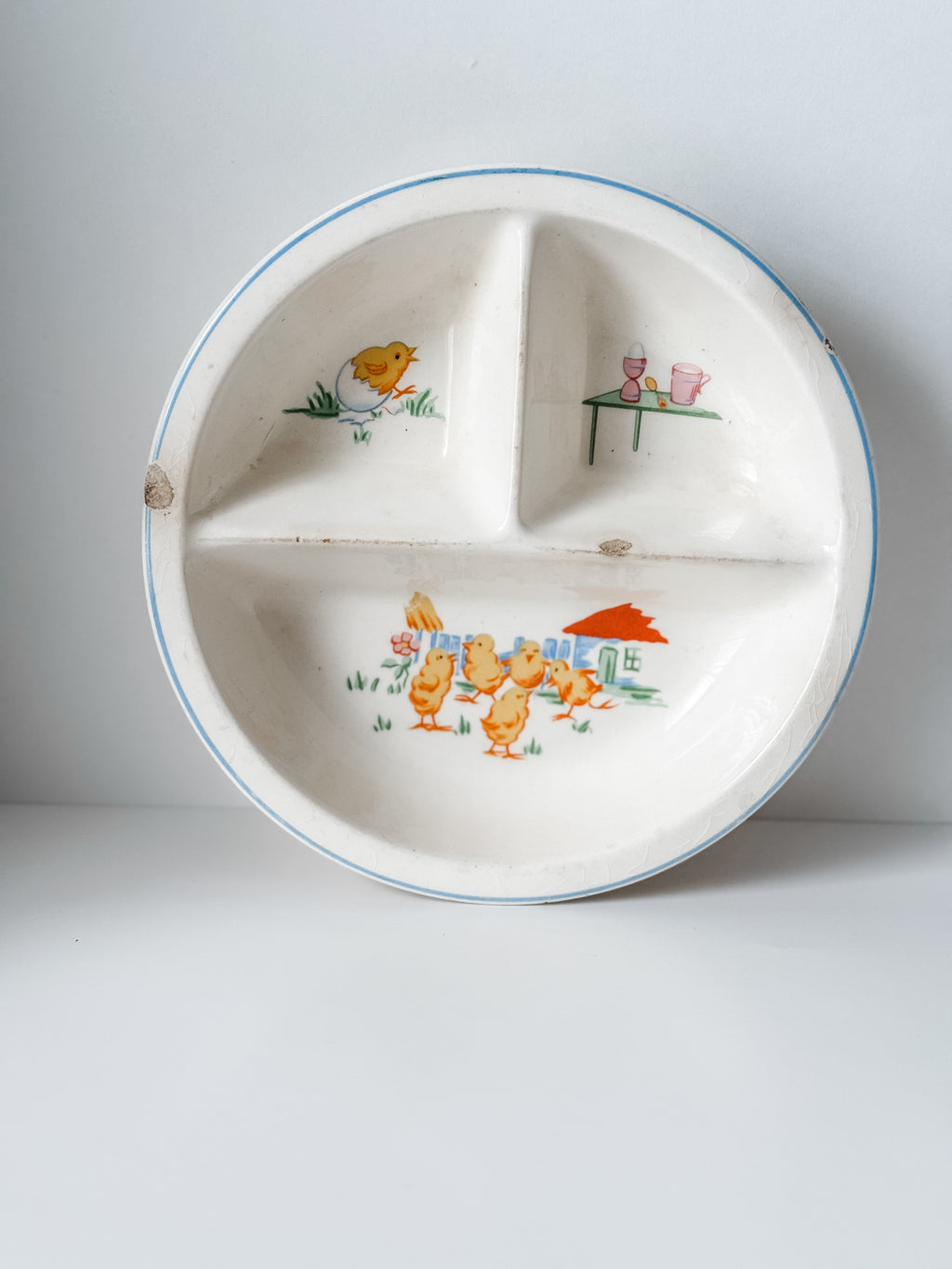 Vintage Child's Ironstone Plate With Spring Chicks