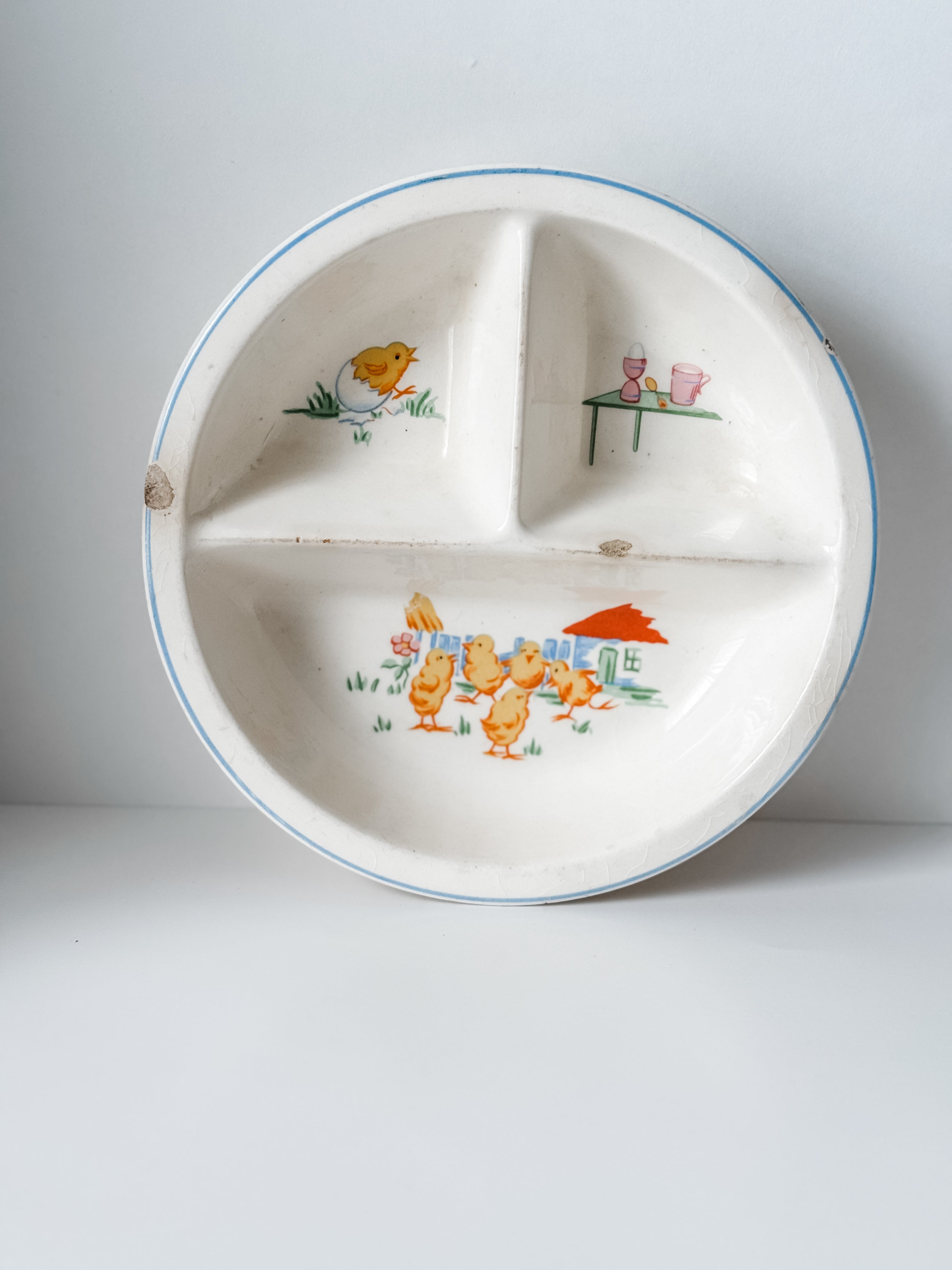 Vintage Child's Ironstone Plate With Spring Chicks