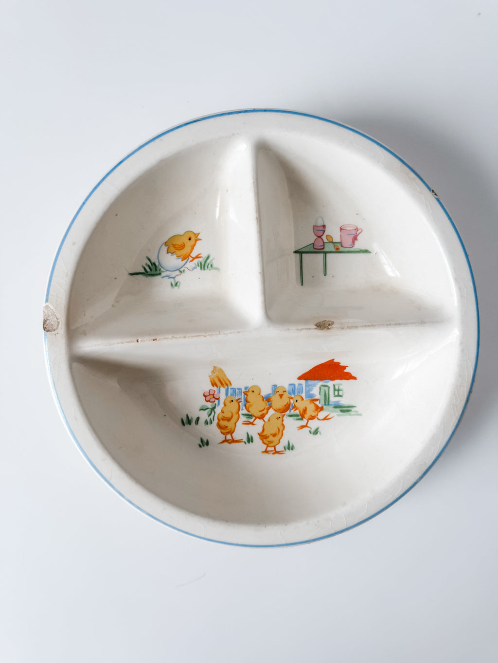 Vintage Child's Ironstone Plate With Spring Chicks