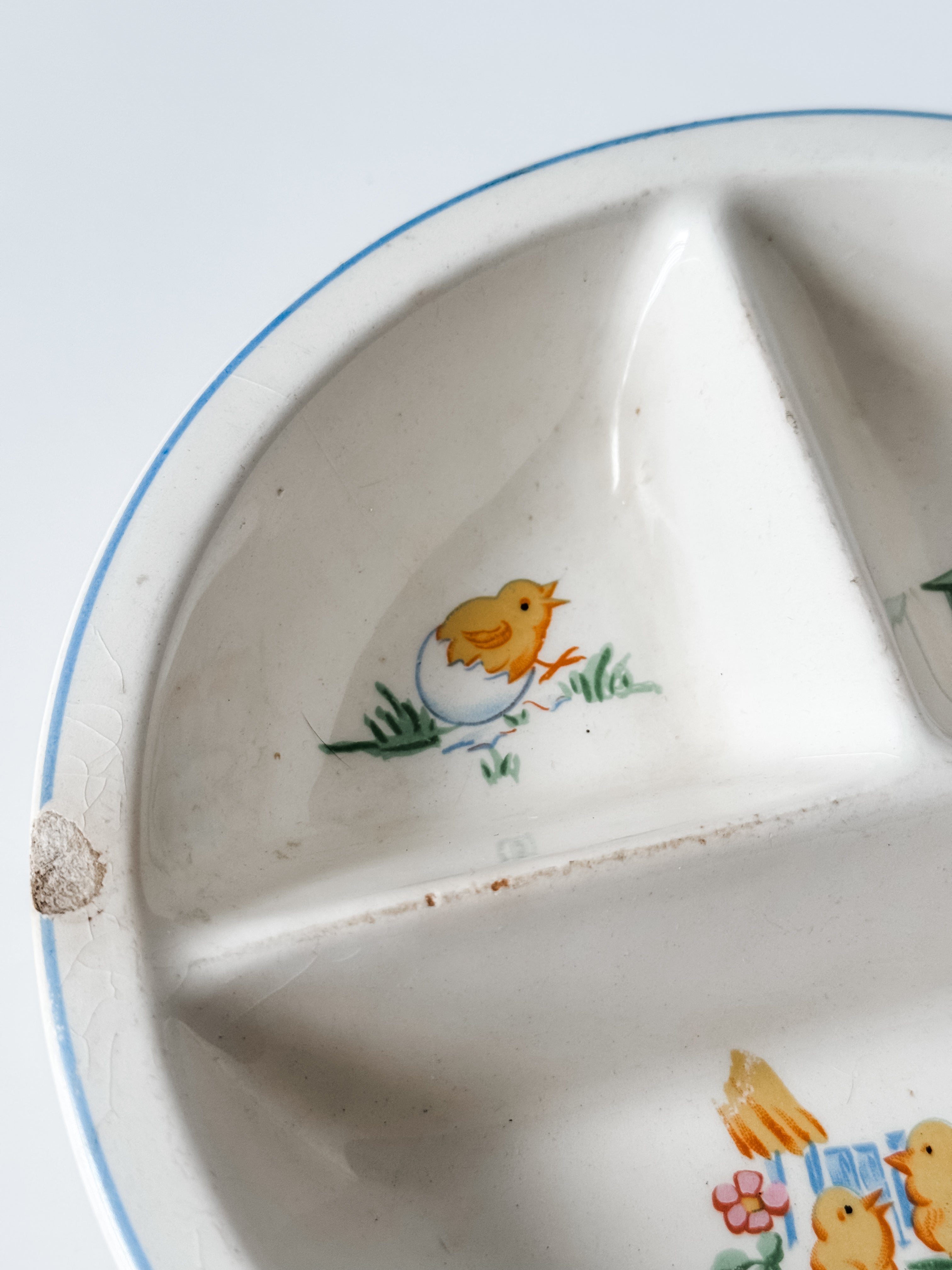 Vintage Child's Ironstone Plate With Spring Chicks