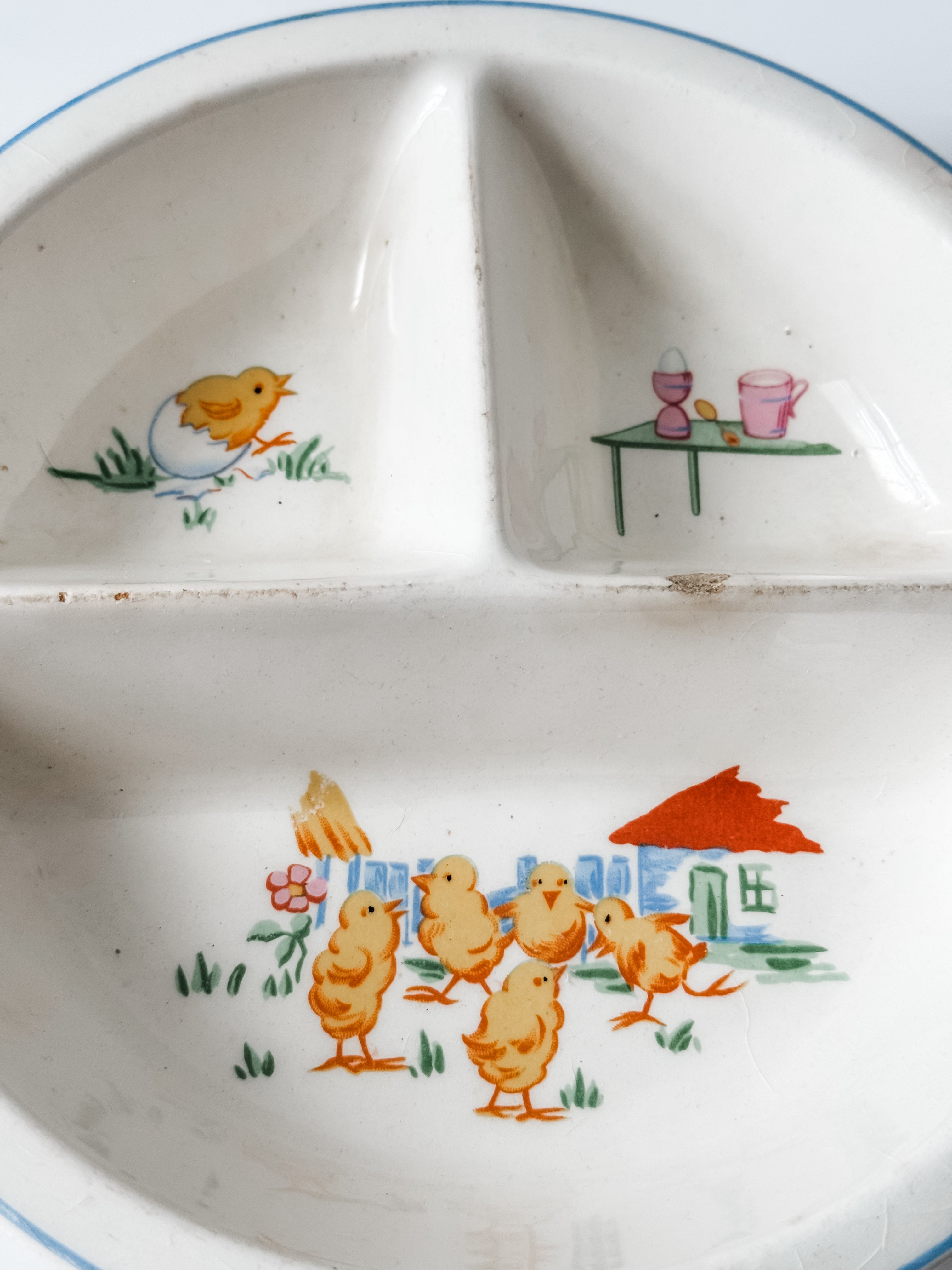Vintage Child's Ironstone Plate With Spring Chicks
