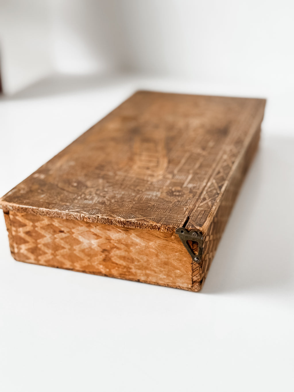 Beautiful Vintage Wood Box With Carved Florals