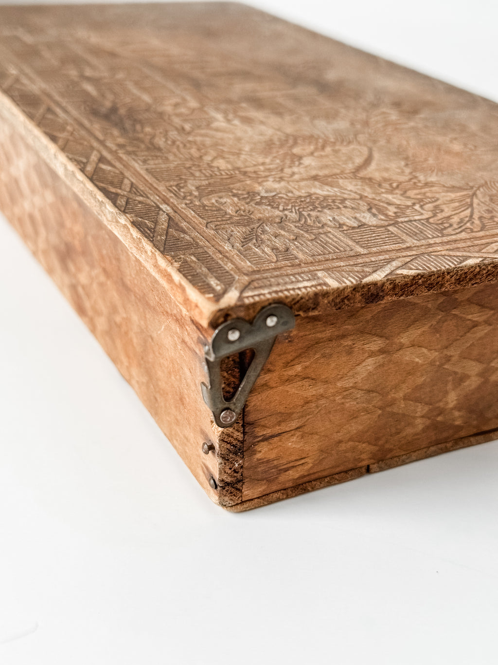 Beautiful Vintage Wood Box With Carved Florals