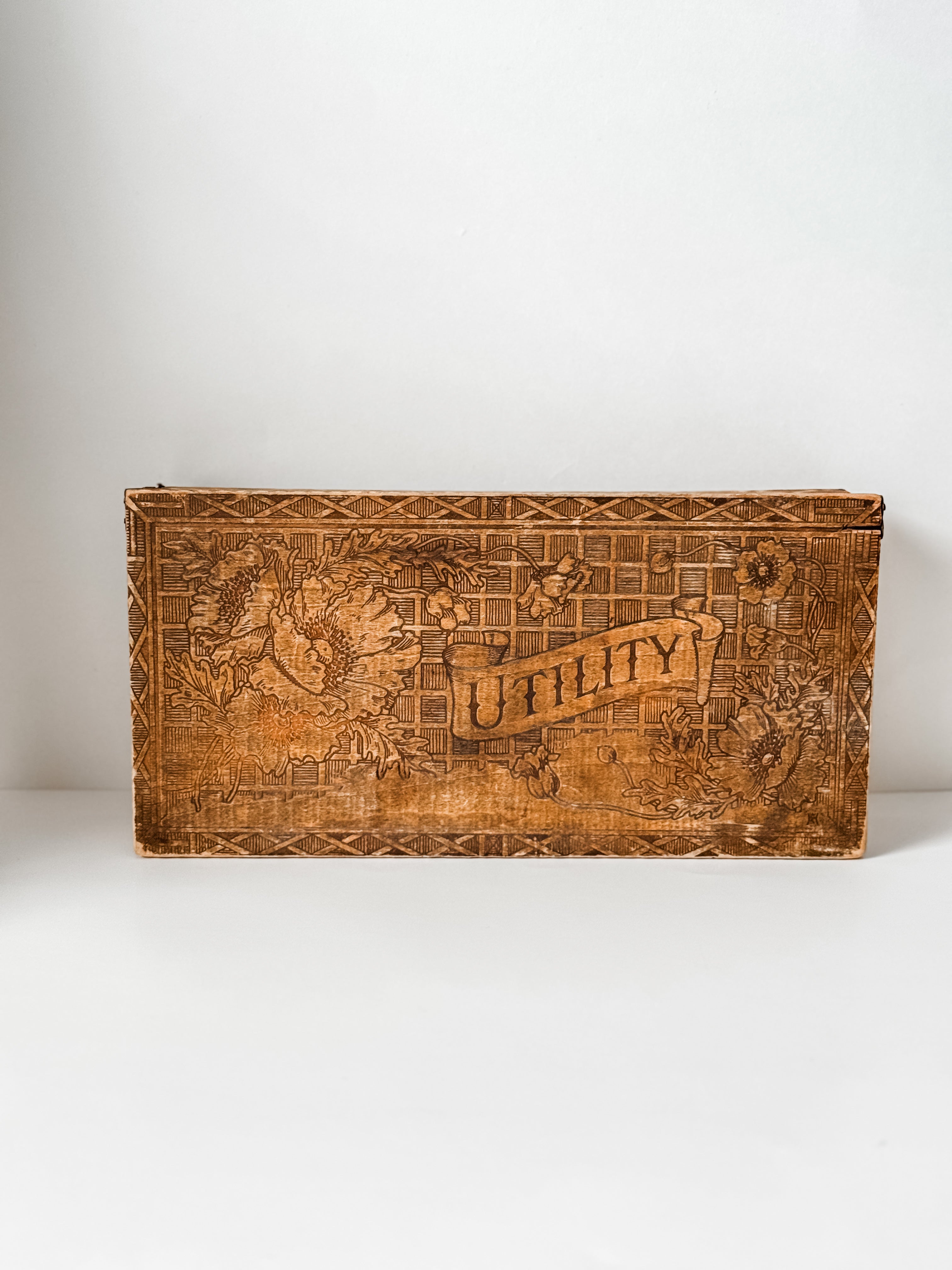 Beautiful Vintage Wood Box With Carved Florals
