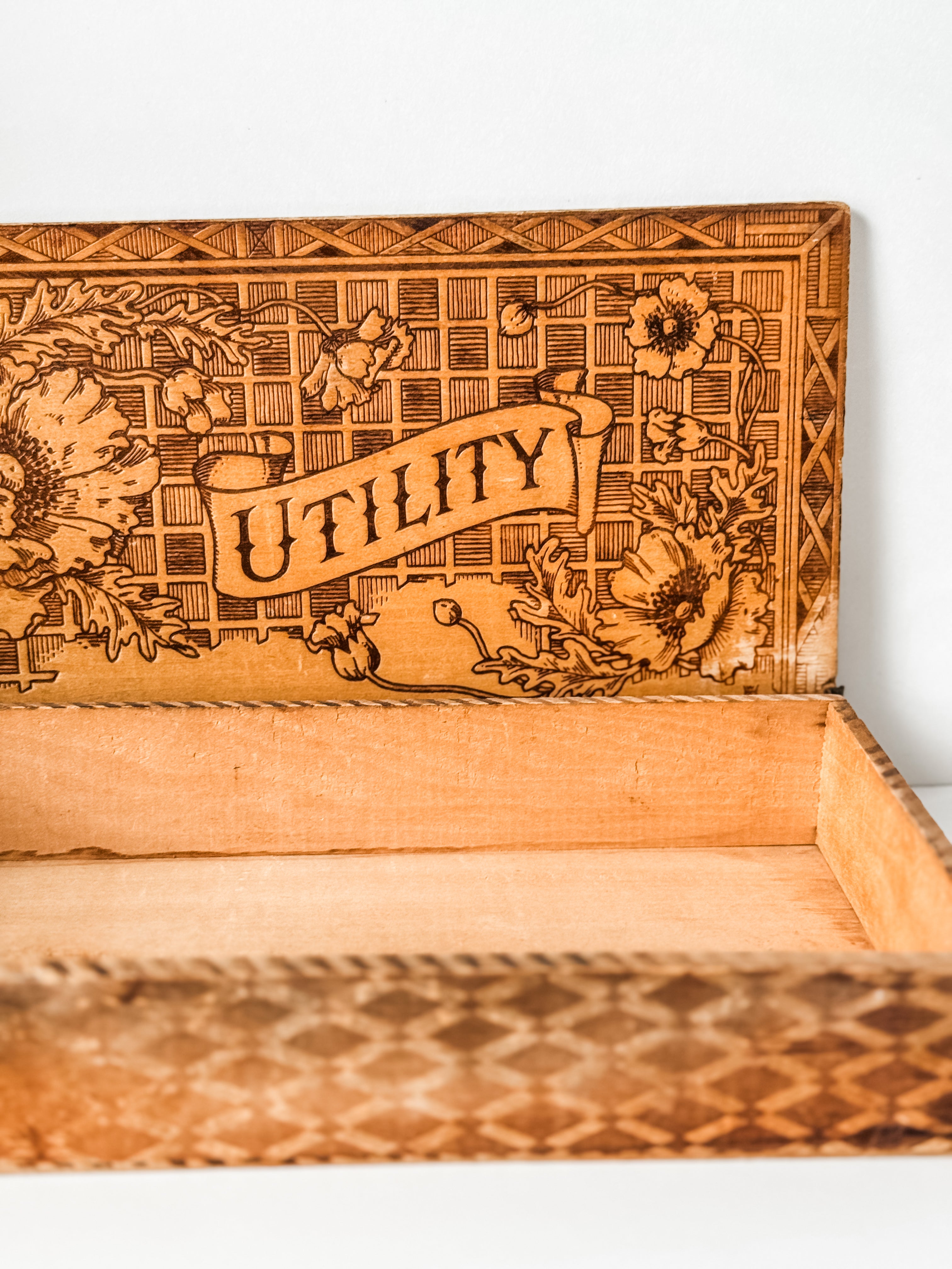 Beautiful Vintage Wood Box With Carved Florals