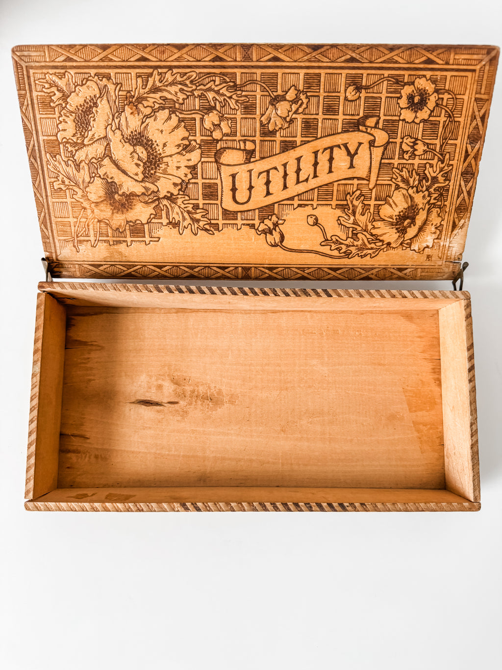 Beautiful Vintage Wood Box With Carved Florals