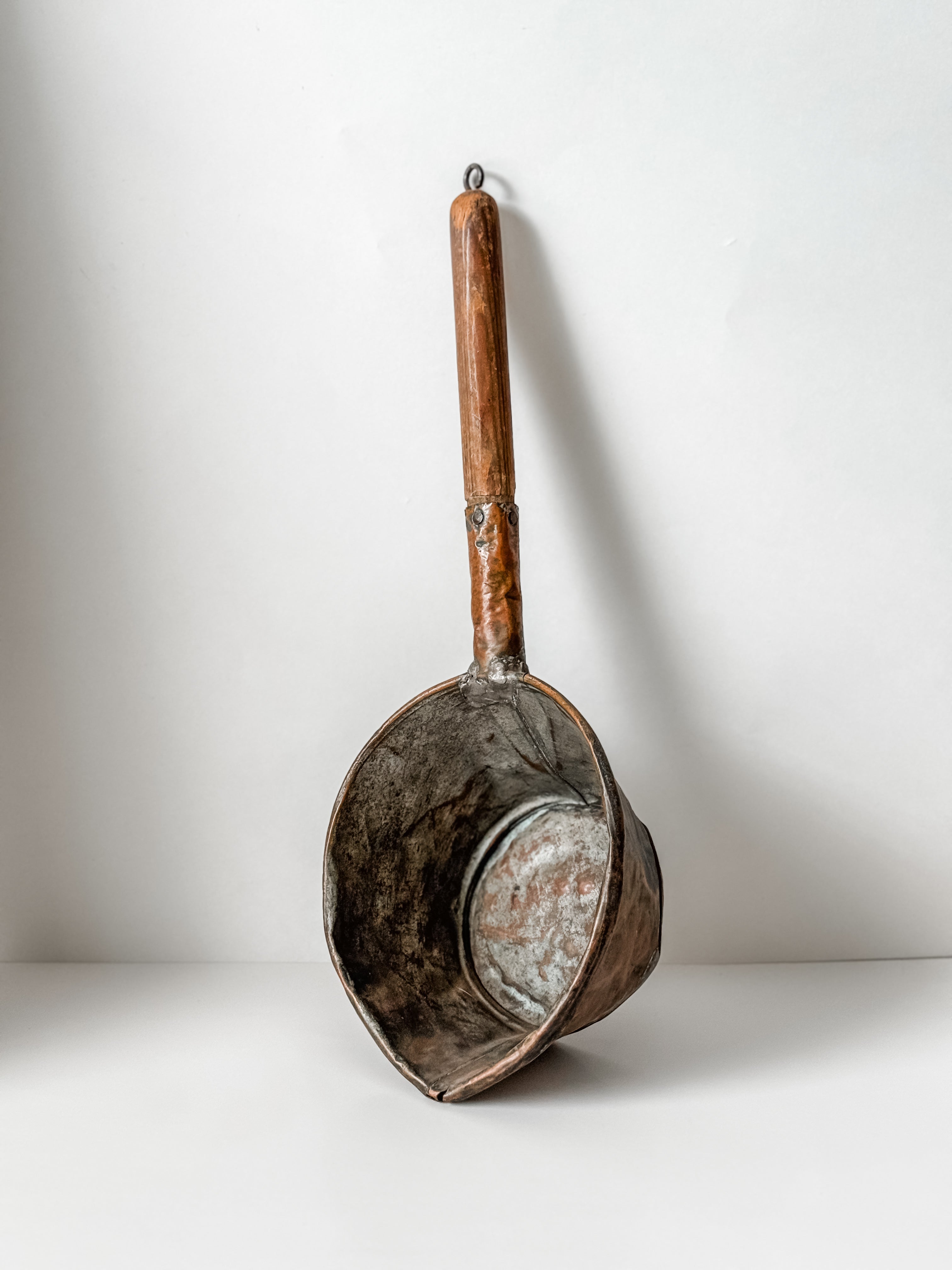Antique Dutch Handforged Copper And Wood Ladle