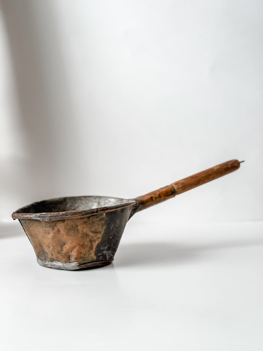 Antique Dutch Handforged Copper And Wood Ladle
