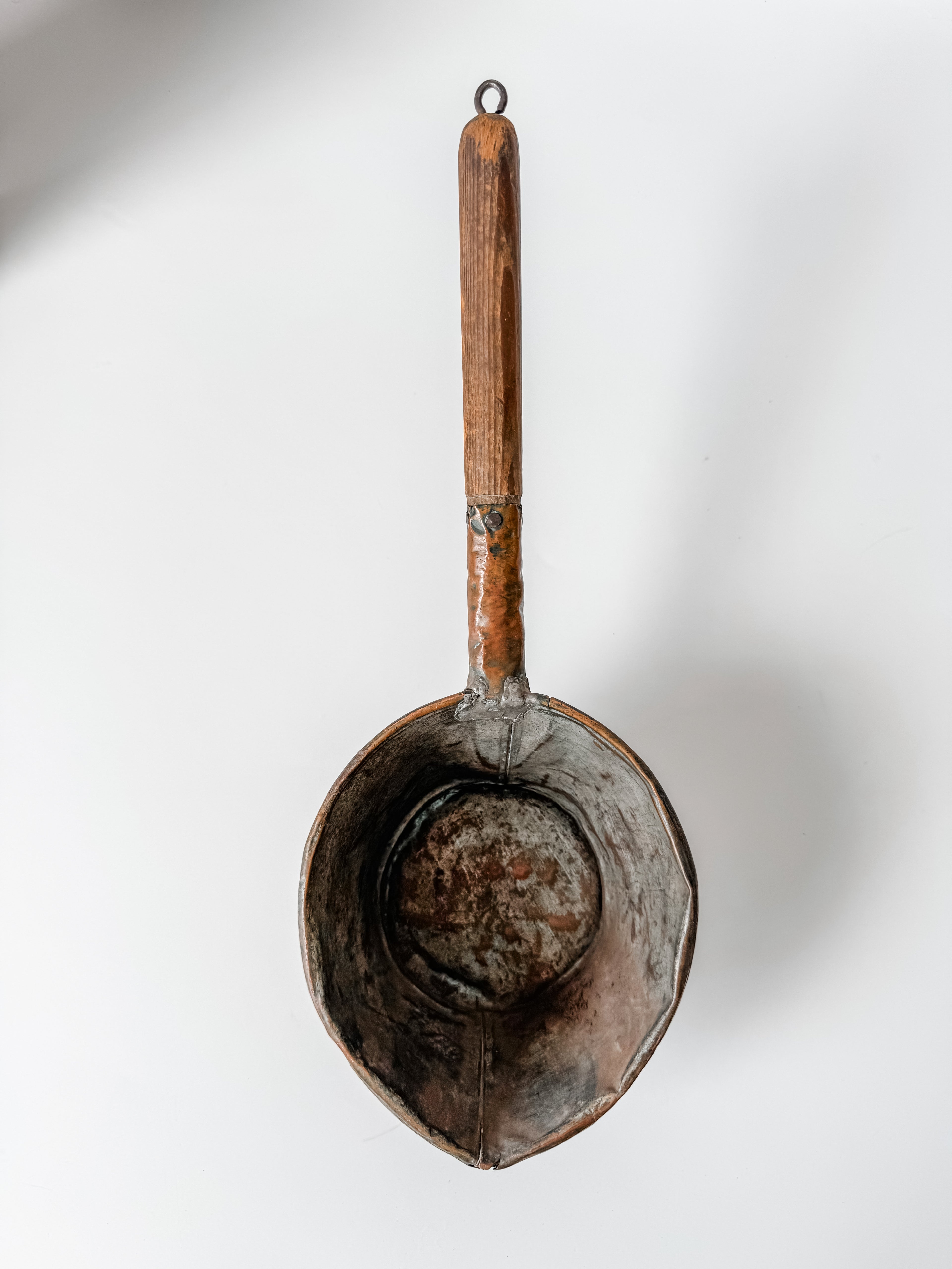 Antique Dutch Handforged Copper And Wood Ladle