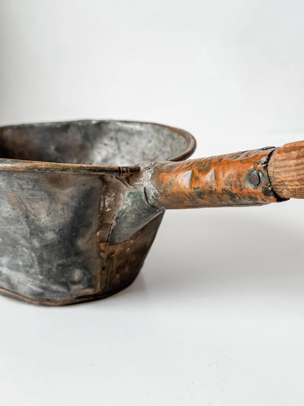 Antique Dutch Handforged Copper And Wood Ladle