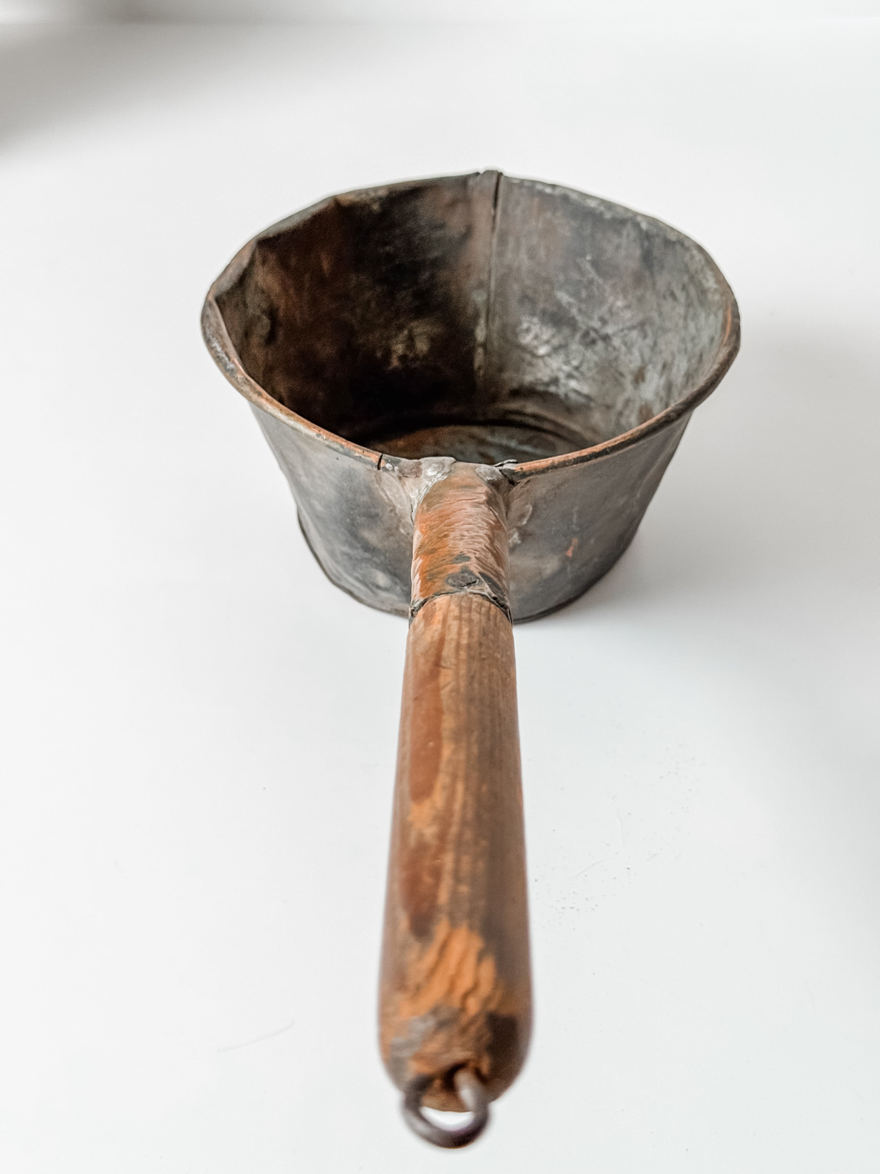 Antique Dutch Handforged Copper And Wood Ladle