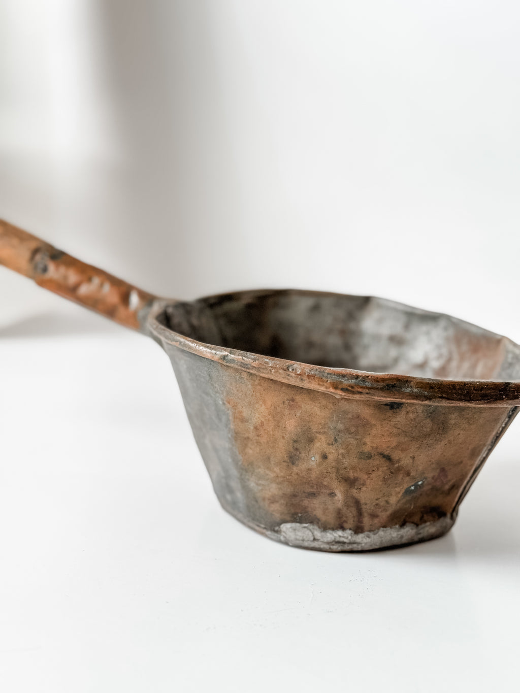 Antique Dutch Handforged Copper And Wood Ladle