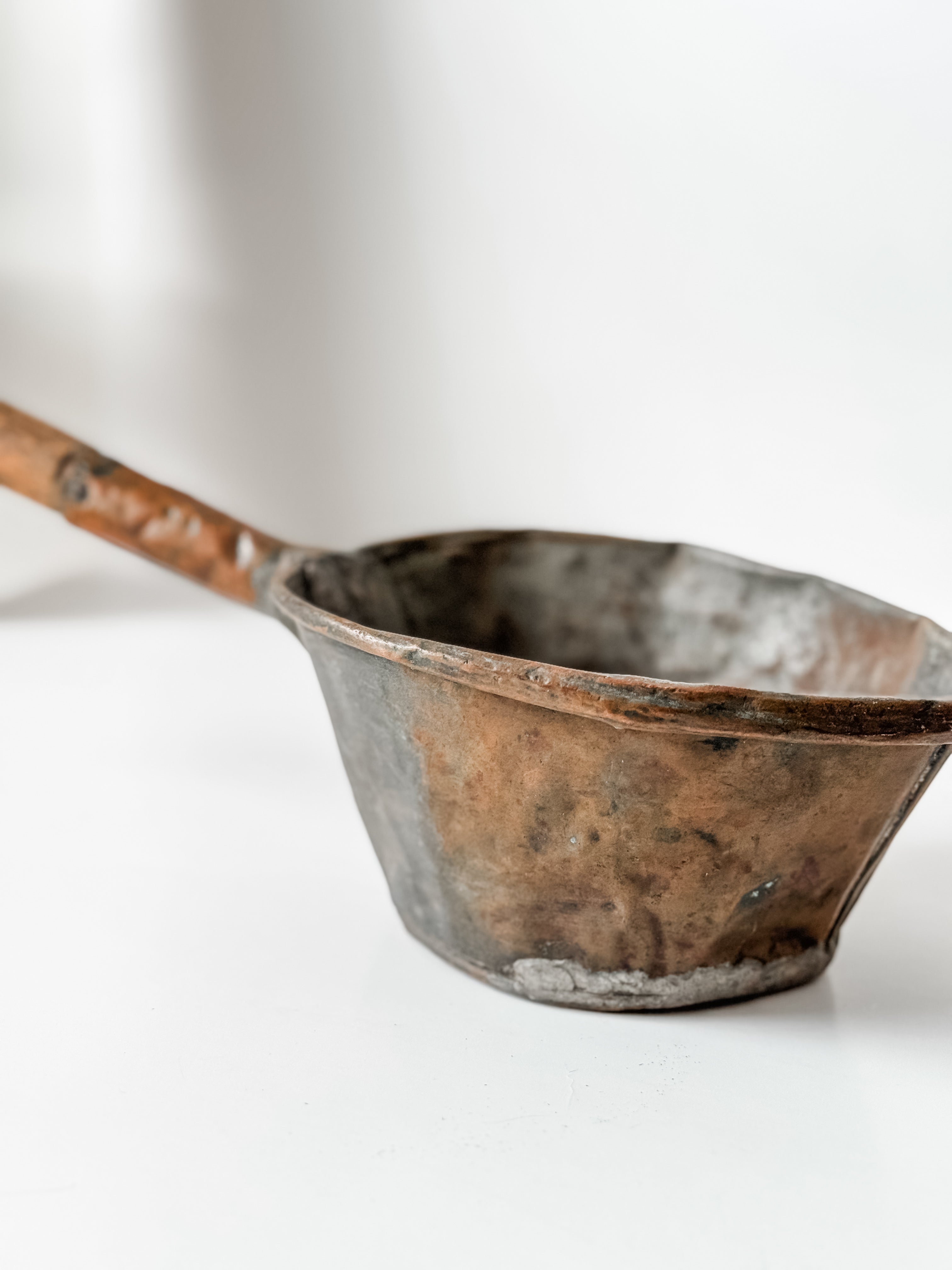 Antique Dutch Handforged Copper And Wood Ladle